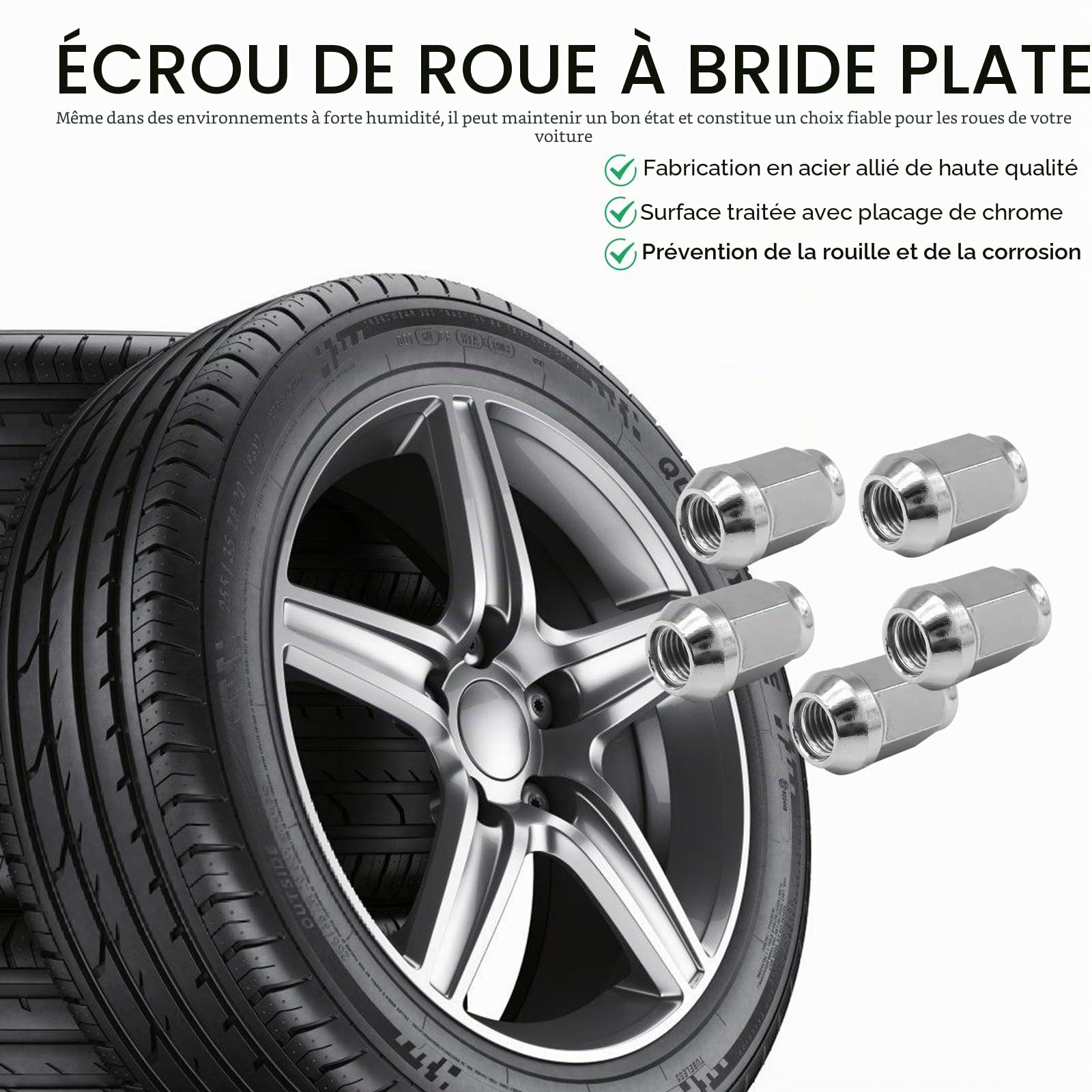 Écrous de Roue: 20 Écrous de Roue M12 x 1,5 Coniques Fermés Argentés pour la Plupart des Jantes D'usine, en Alliage D'acier de Qualité Supérieure pour Jantes en Aluminium