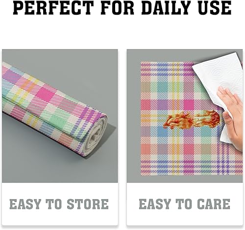 Miniatura 5 de Juego de 4 manteles individuales de primavera a cuadros, color rosa, verde, azul, colorido, búfalo, Pascua, manteles individuales de lino lavables