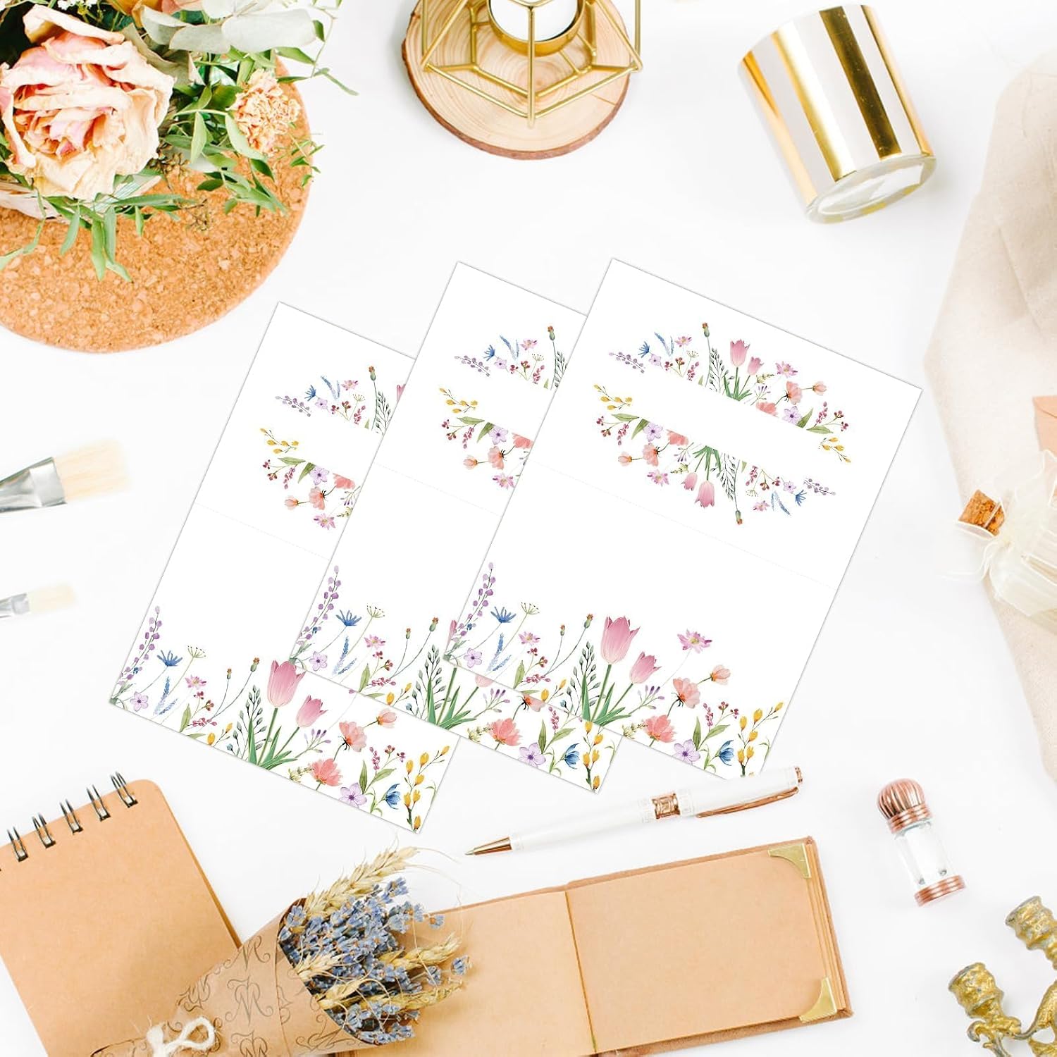 50Pcs Place Cards for Table, Floral Name Card for Table Setting, 3.3" x 2" Tent Cards for Wedding Engagement Bridal Shower Birthday