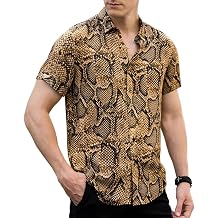 LOGEEYAR Mens Fashion Shirts Leopard Snakeskin Print Button Down Summer Short Sleeve Casual Shirt