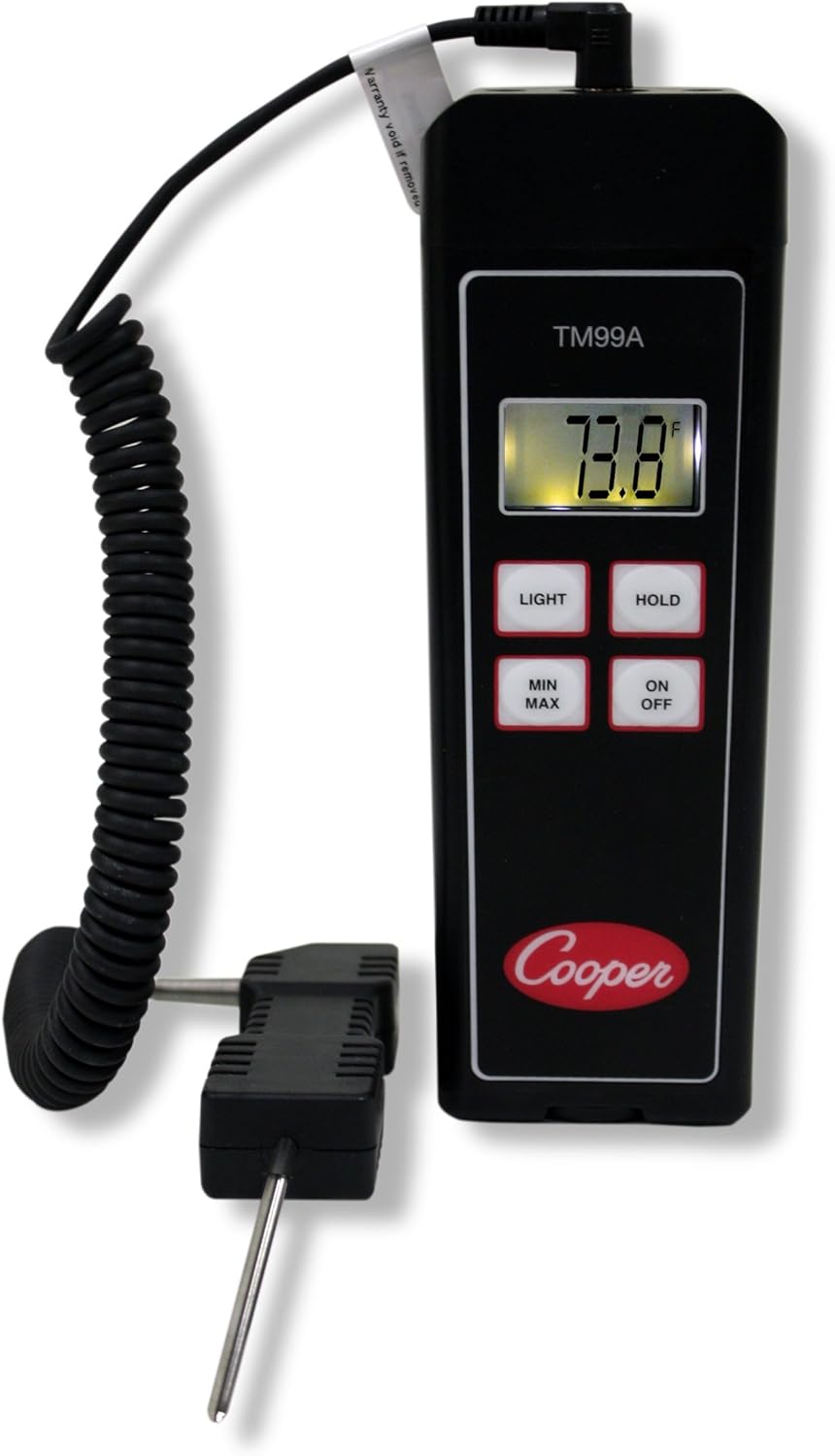 Cooper-Atkins TM99A-NIST Thermistor Temperature Instrument with 1075 General Purpose Probe and Pouch, NIST Certifications, -40°F to 302°F Temperature Range