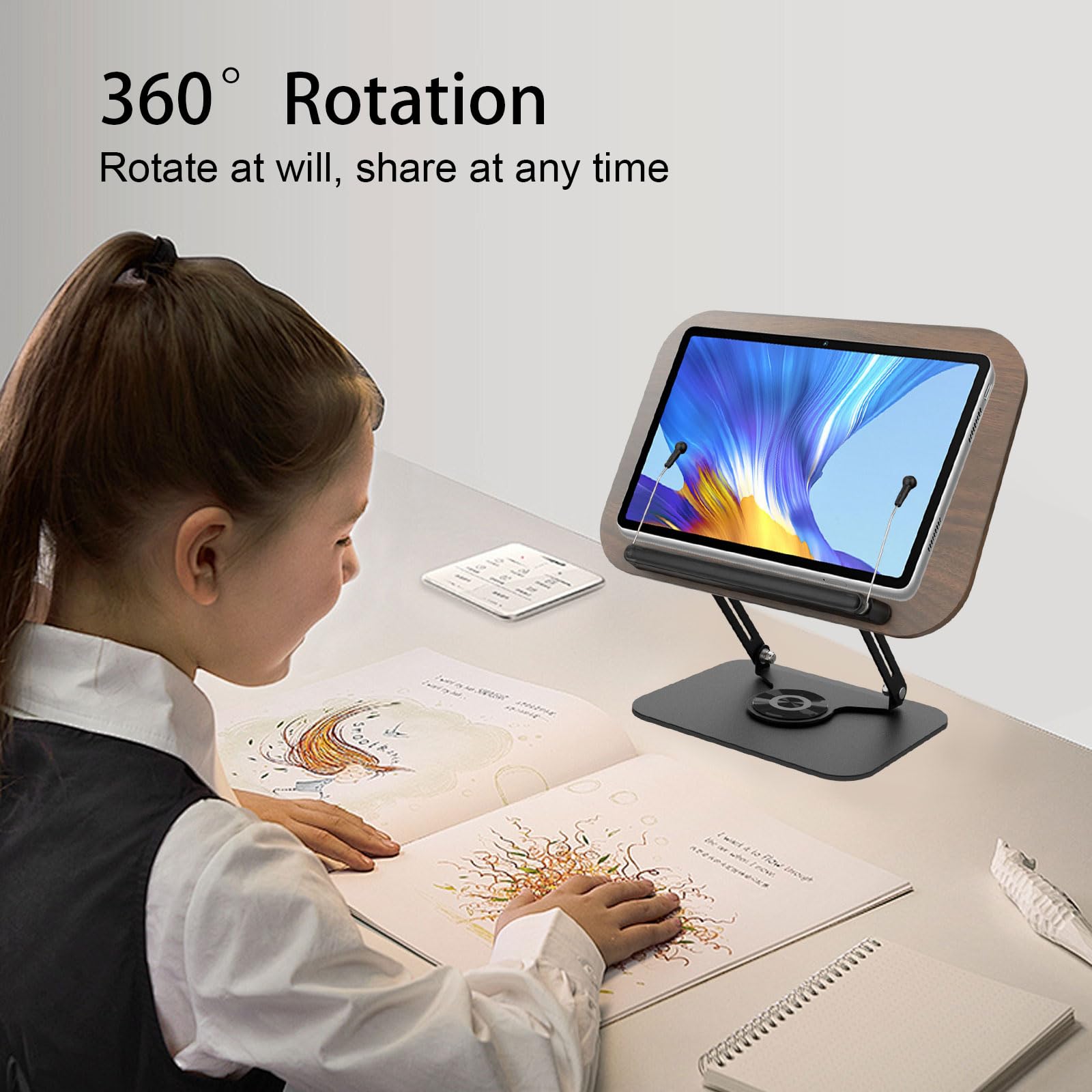 Leggio In Legno Pieghevole Con Base Girevole 360° - Supporto Per Libri, Tablet E Laptop, Regolabile Per Cucina, Ufficio E Studio - Foto 11