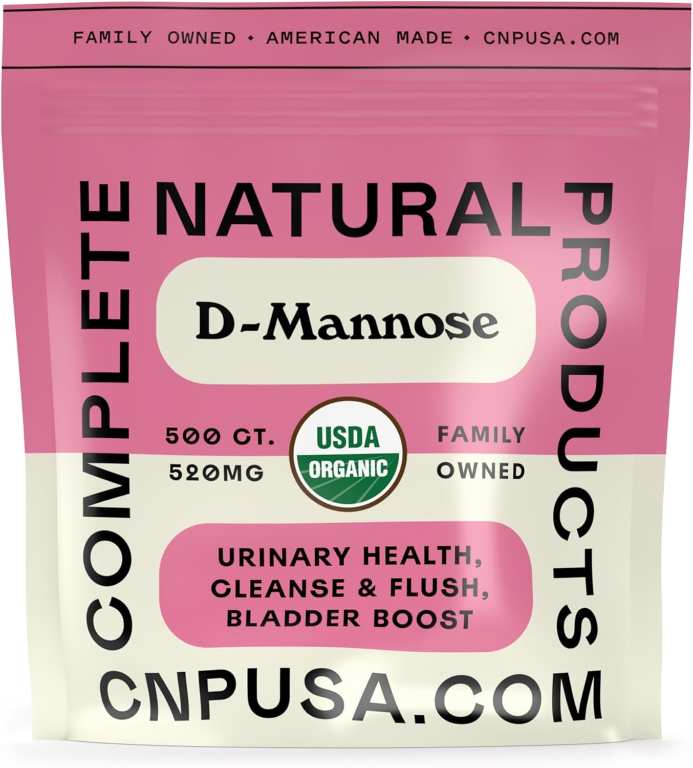 D Mannose 520mg Capsules - Organic D Mannose Supplement for UT Support, Urinary Tract Bladder Health Pills, Plant Based Formula, Vegan Non GMO, No Fillers, 500 Capsule Count Made USA Certified Kosher