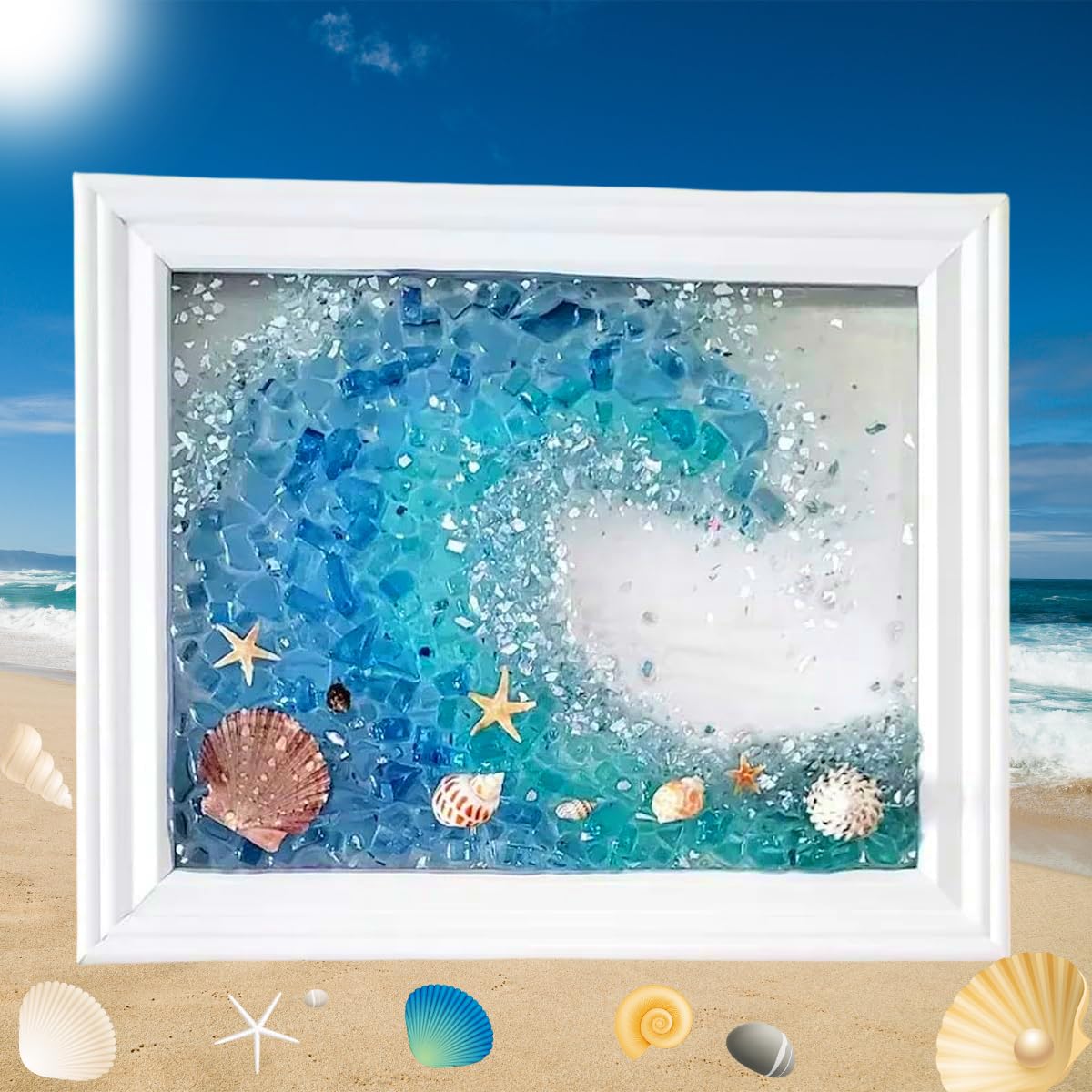 LPFKYTSea Glass Art Kit, Sea Glass Art Kits for Adults, DIY Resin Sea Glass Art Kit, Resin Beach Art Kit, DIY Sea Glass Crafts Kit Ideal Gift (A (1Set))