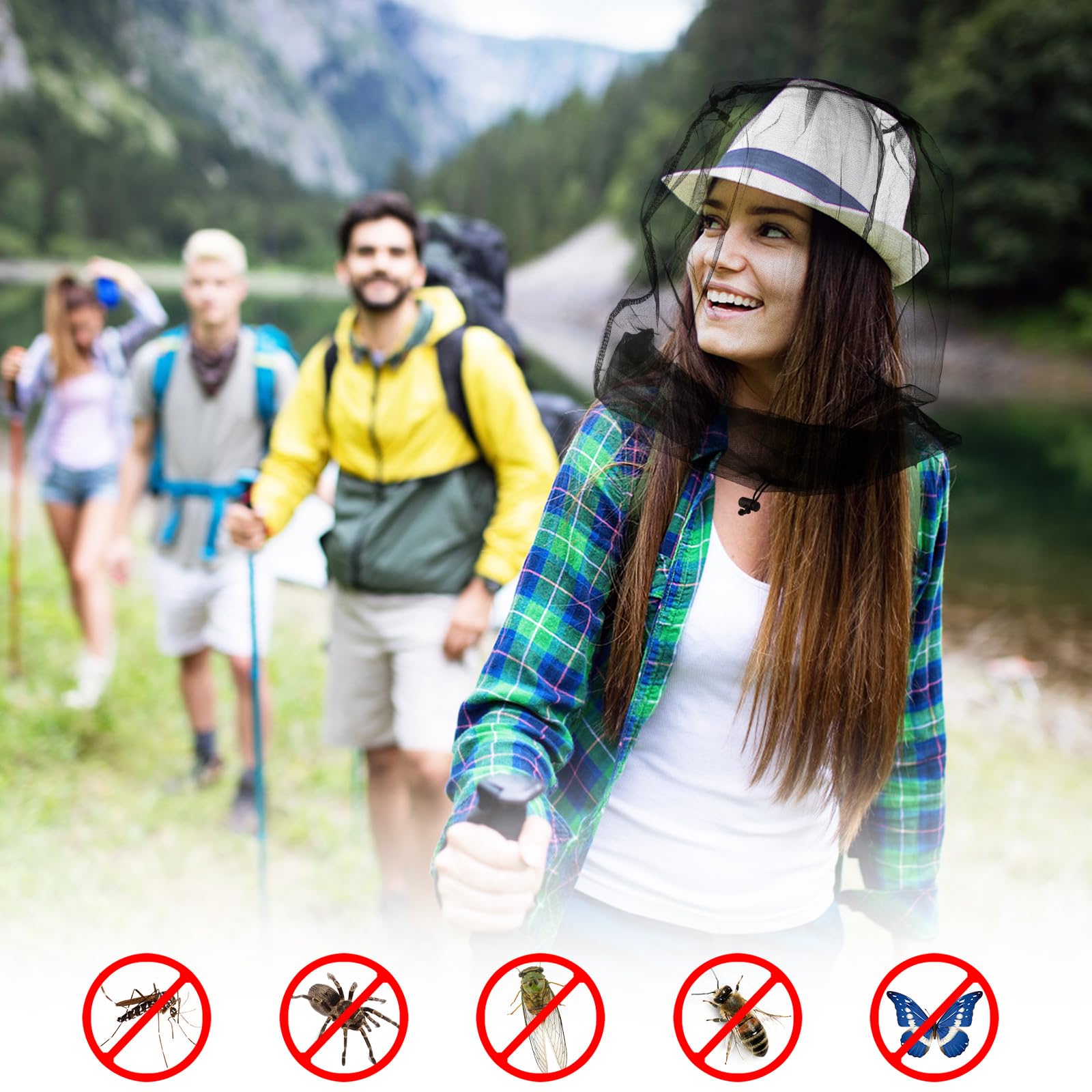 2 Pezzi Cappello con Zanzariera, Nero Zanzariera Testa, Rete Anti Insetti per Viso, Zanzariera per il Viso, Cappello Rete Zanzare, Rete Antizanzare Testa per Campeggio Escursionismo Pesca