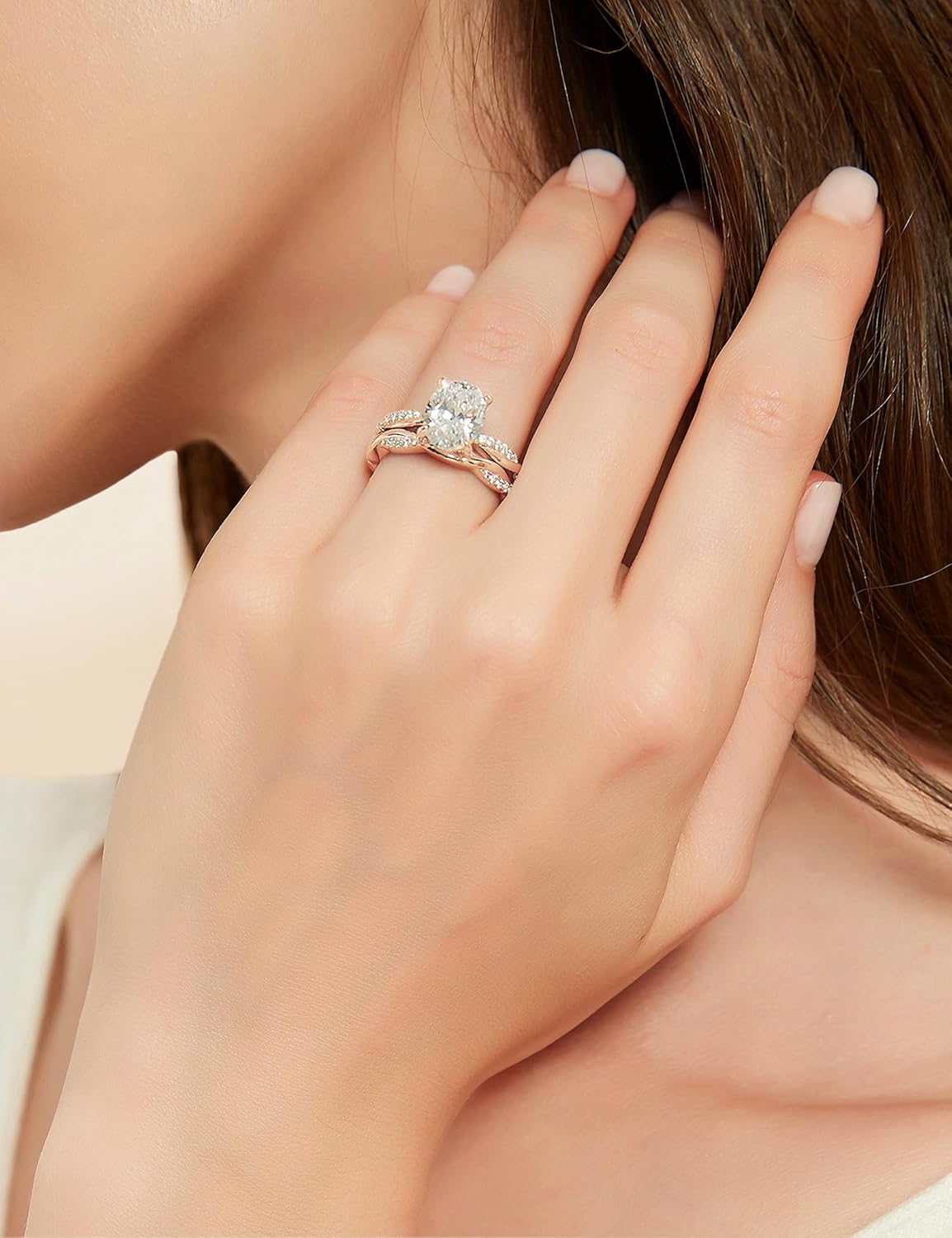 Mameloly 3ct Engagement Rings for Women Oval Cut Bridal Ring Sets Cubic Zirconia Wedding Band Twisting Infinity Pave Set Size 4-12 - Image 5