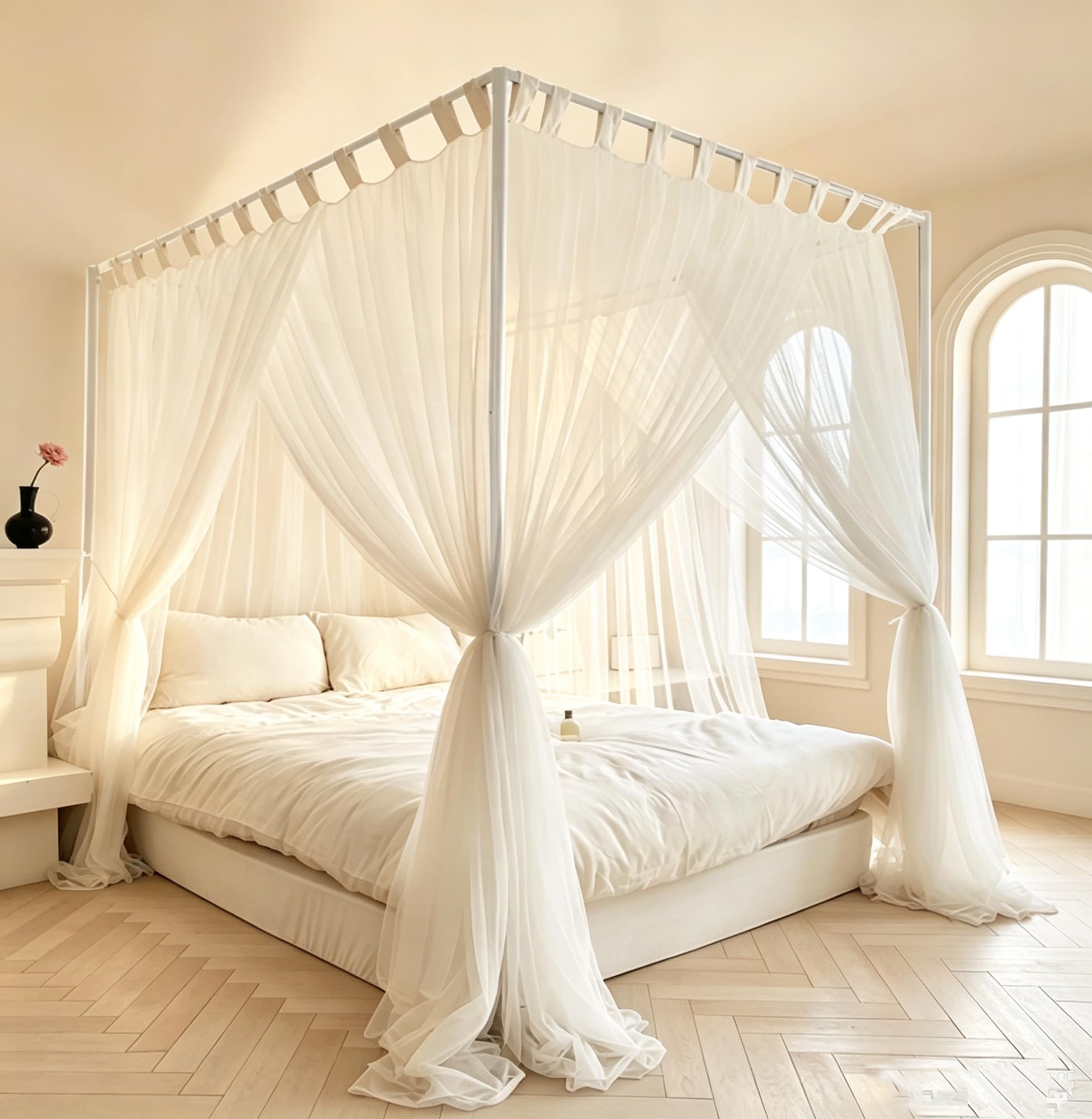 Mengersi Canopy Bed Curtains Bed Canopy Bed Frame Canopies Bed Net,Bedroom Decoration Accessories(Full,White)