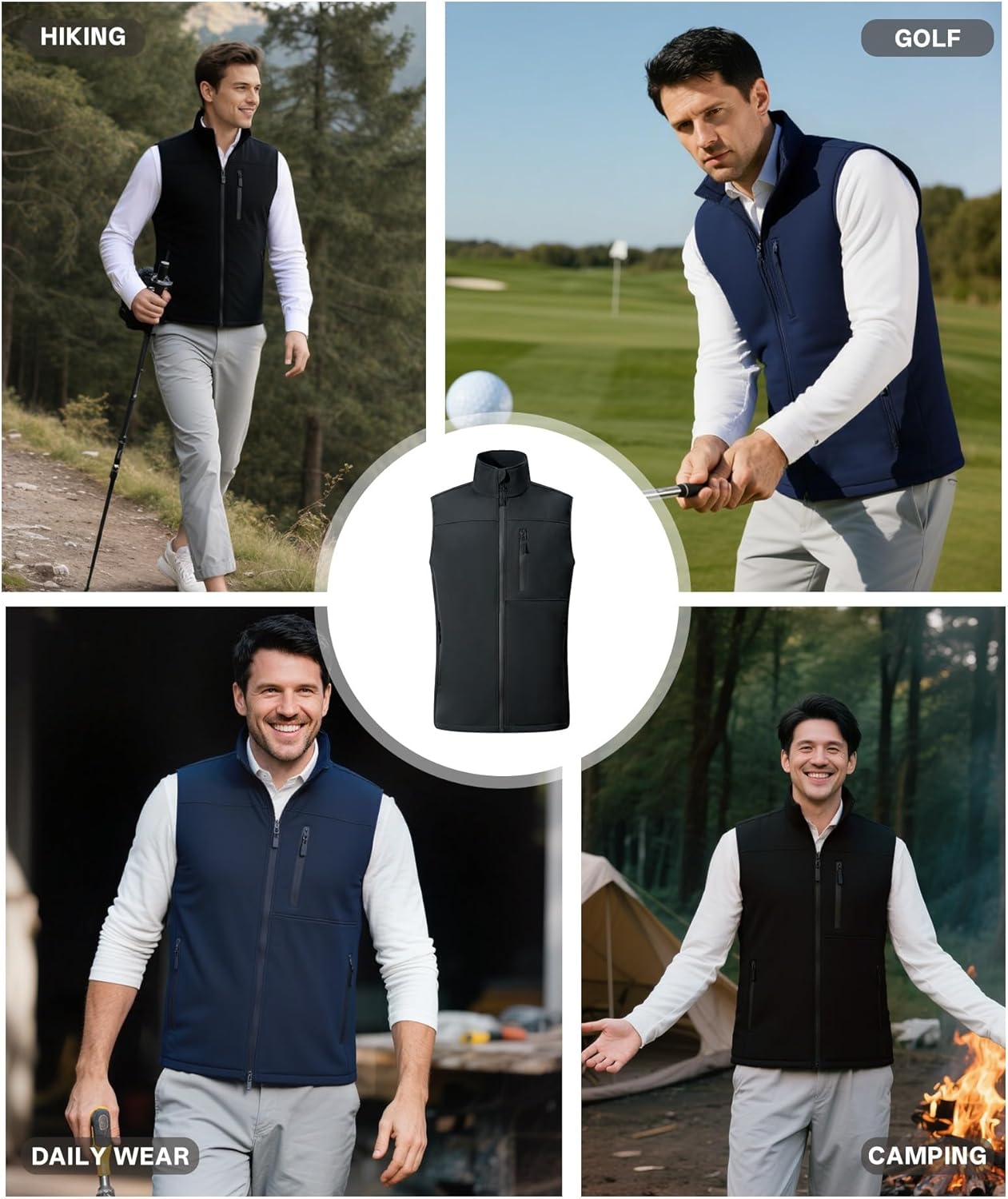 Mens Waterproof Golf Vest Fleece Lined Warm Outerwear Softshell Windproof Sleeveless Lightweight Winter Jacket - Image 7