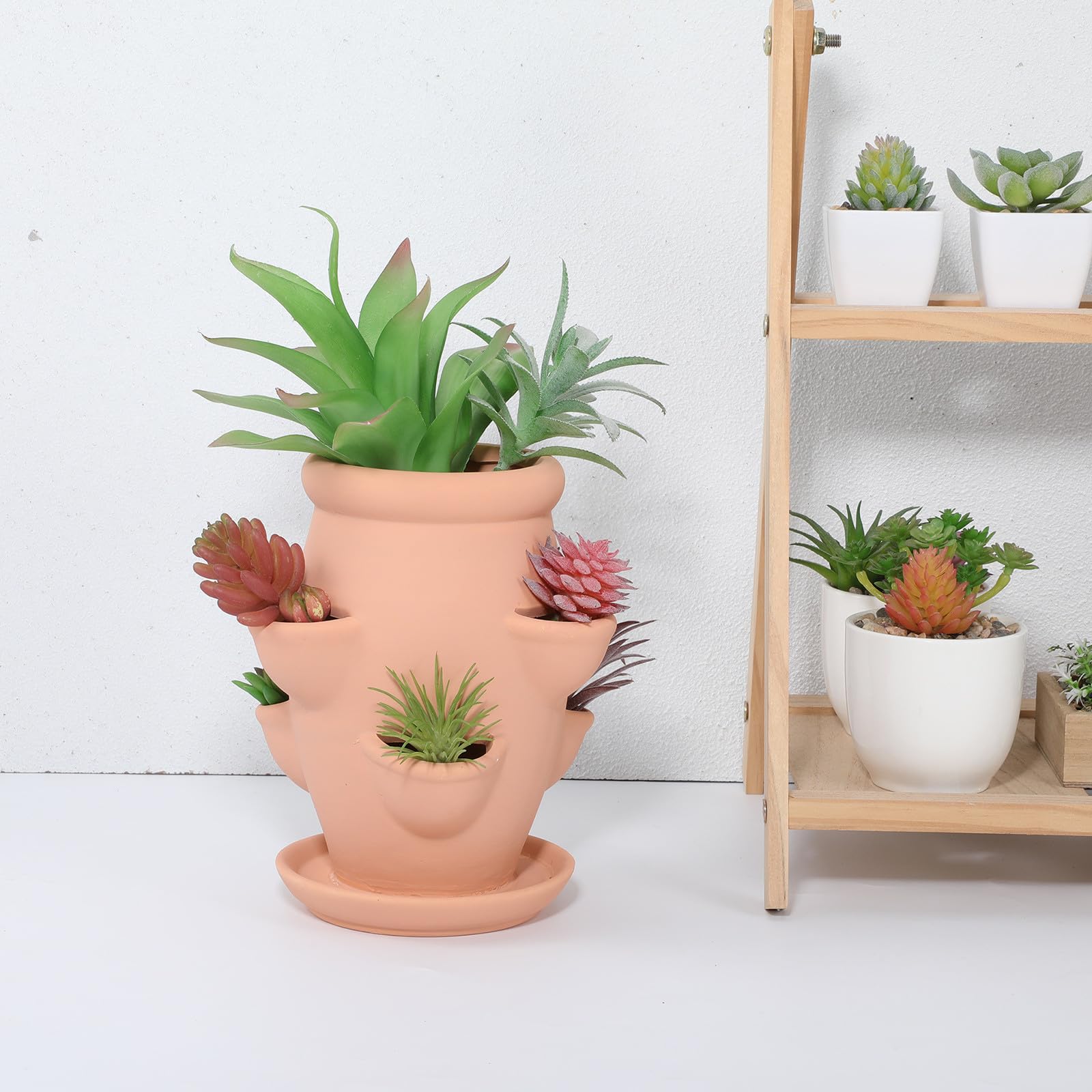KICHOUSE Pflanzturm: Erdbeer-Turmpflanztopf mit 6 Taschen – Terrakotta-Blumentopf – Pflanzgefäß für drinnen und draußen für Sukkulenten