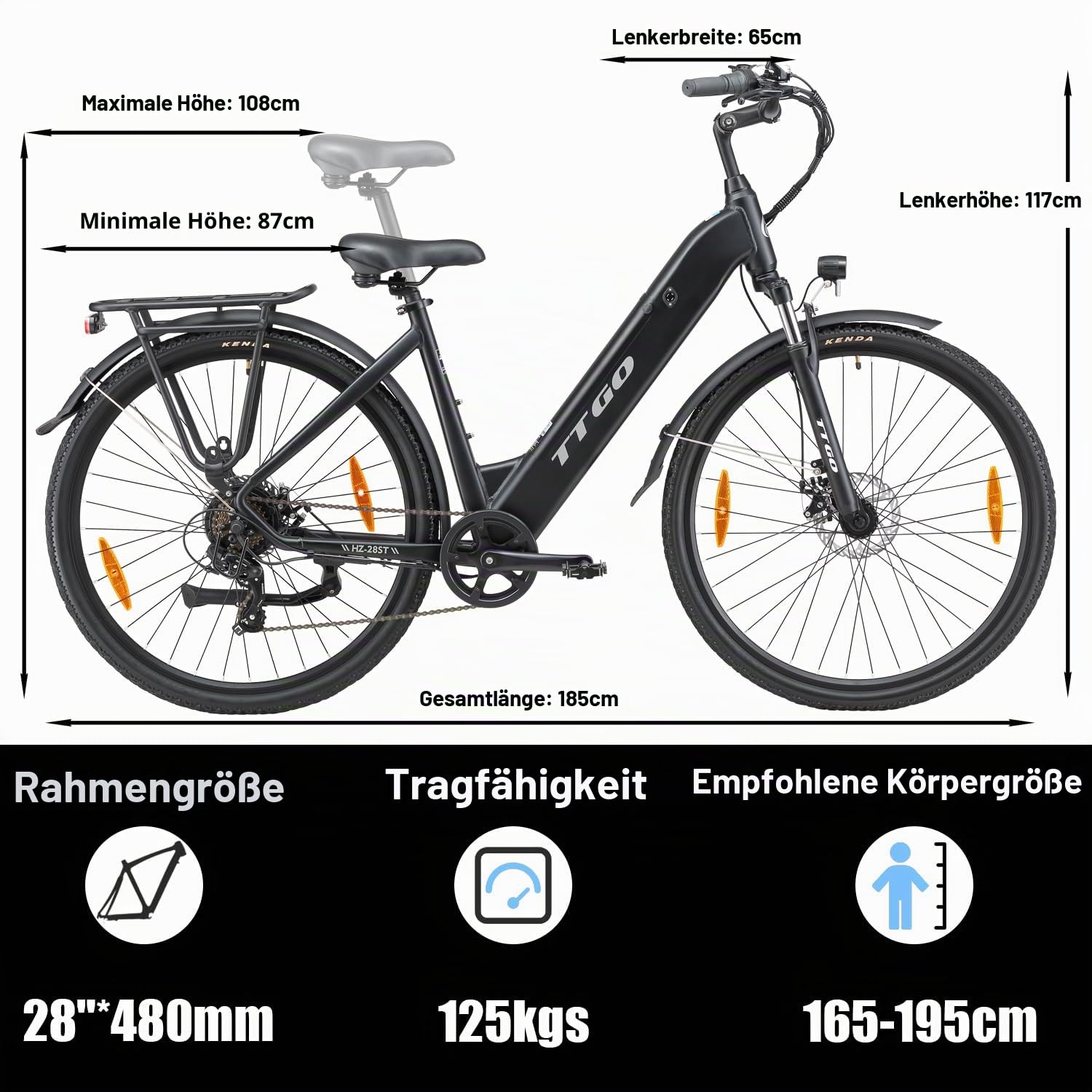 ttgo E Bike 28 Zoll, Elektrofahrrad für Herren Damen mit 36V 20Ah Akku und 250W Motor, Reichweite bis 110 km, Leichtes Aluminium E-Citybike für Alltag & Freizeit, C3 (Weiß) Sport