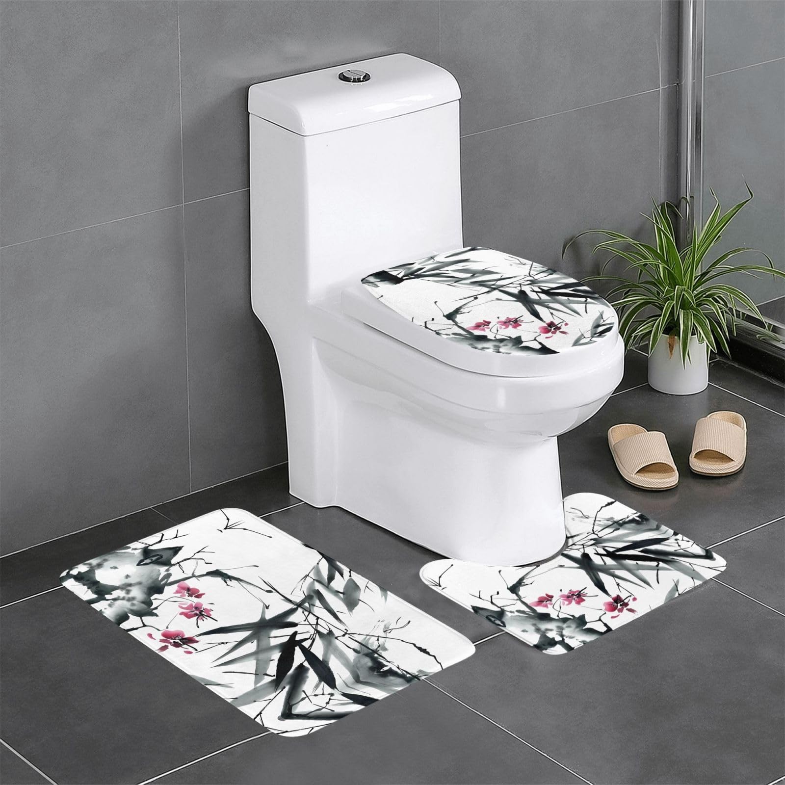 Tapis de bain en bambou absorbants à motif cerisier x3