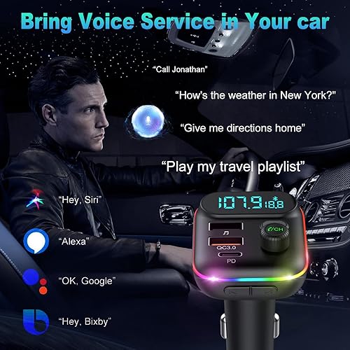 Miniatura 7 de Transmisor FM Bluetooth mejorado con robot VR para coche, adaptador inalámbrico Bluetooth 5.0 FM para coche con puertos USB duales, compatible con
