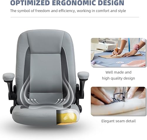 Miniatura 4 de Silla de escritorio ergonómica gris Silla de oficina con soporte lumbar sillas de escritorio con ruedas y reposabrazos abatible, silla de