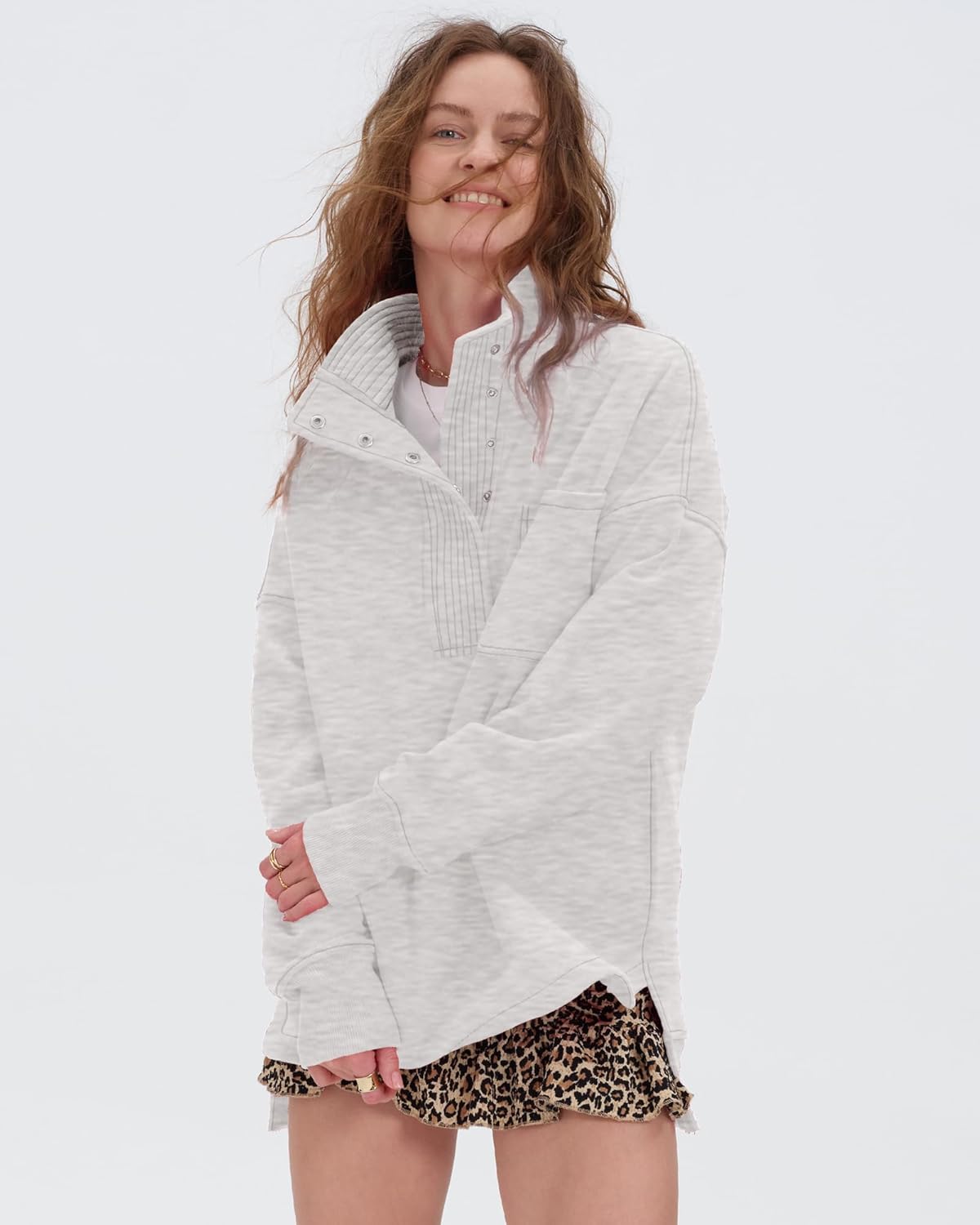 Locachy Womens Casual Oversized Sweatshirt Long Sleeve Button Henley Neck Pullover Tops Fashion Outfits Clothes - Image 8