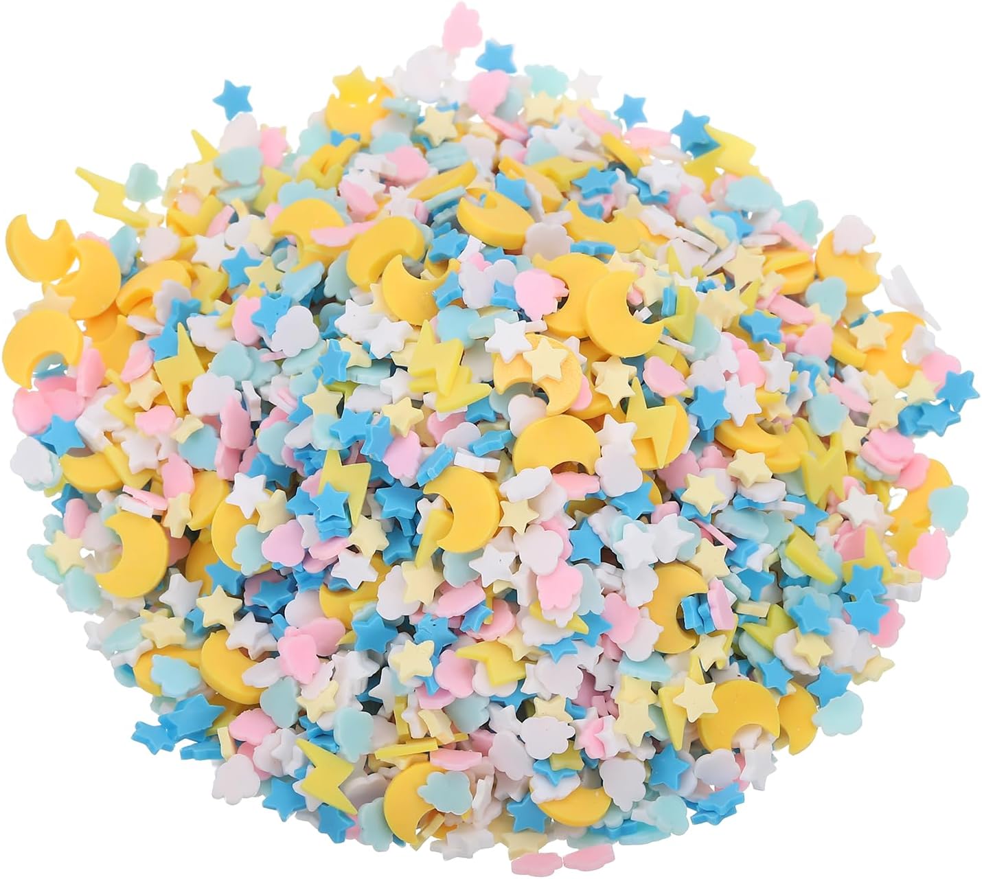 MECCANIXITY Fake Sprinkles, 50G Star Moon Resin Faux Sprinkles Polymer Clay Slices for Nail Art DIY Crafts Phone Case Shaker Card Filler, Blue/White/Pink/Yellow