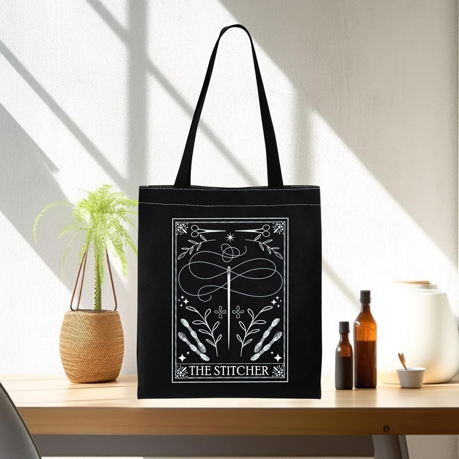 PWHAOO Funny Cross Stitch Tote Bag The Stitcher Tote Bag The Stitcher Tarot Card Gift Cross Stitch Lover Gift