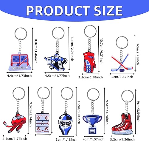 Miniatura 2 de Zxvskr Recuerdos de fiesta de hockey, incluye 27 llaveros de hockey, 100 calcomanías de hockey para niños, decoración de fiesta temática deportiva