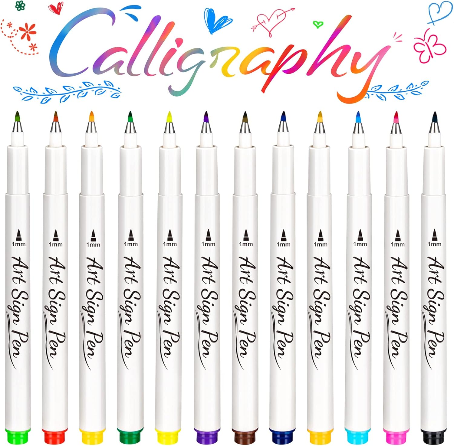 AOSUCO 12 Colors Arts Sign Brush Pens for Hand Lettering, Brush
