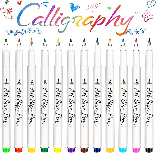 AOSUCO 12 Colors Calligraphy Pens for Writing, Handwriting Pens Sign Brush Pens for Beginners, Felt Tip Pens for Bullet journal Calligraphy Book, Christmas Gifts Cards, Signature, DIY Art Supplies