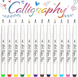 AOSUCO 12 Colors Arts Sign Brush Pens for Hand Lettering, Brush Lettering Pen for Modern Calligraphy Greeting Cards Signature, Beginners Calligraphy Set for Bullet Journal Calligraphy Book