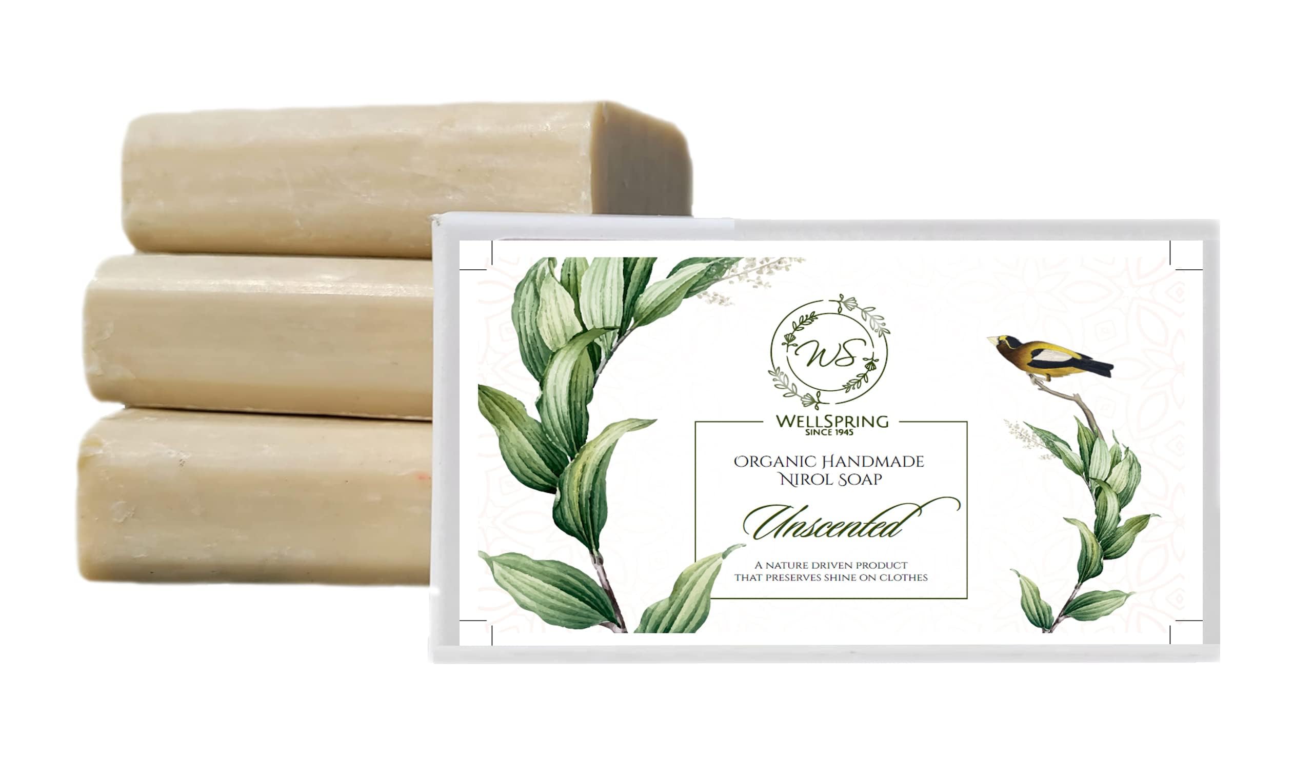 Wellspring (Pack of 3) Nirol Natural Washing Laundry Soap Bar| Veg Organic & Chemical Free| Baby Safe| For Sensitive Skin | Unscented Fragrance (360 gm)