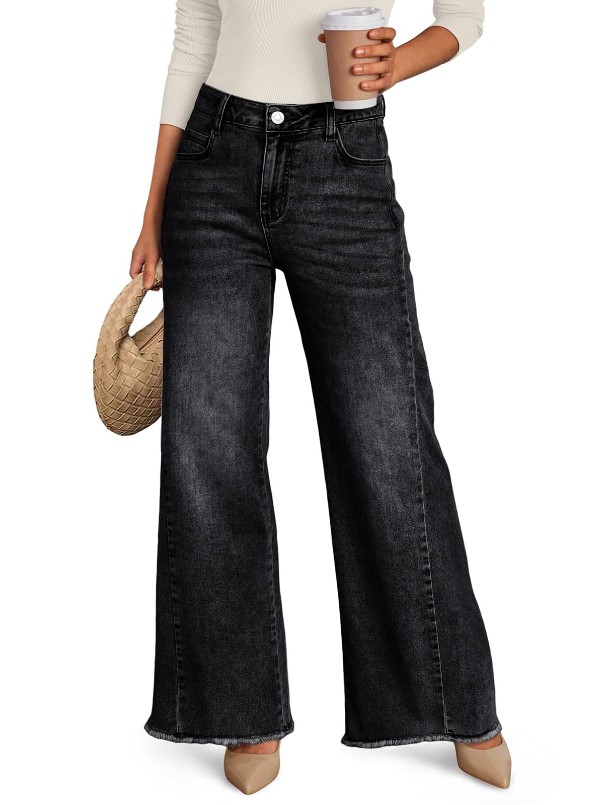 Trendy Queen Wide Leg Raw Hem Jeans