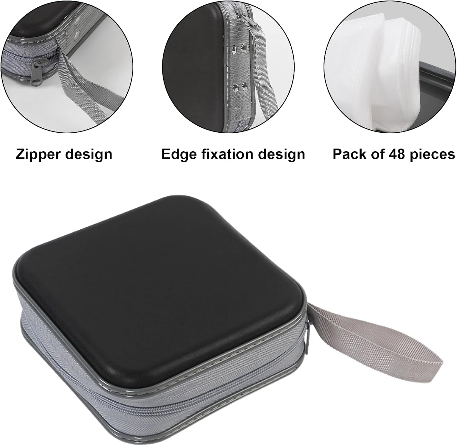 CD Case, 48 Capacity CD/DVD Case Holders Wallet Hard Plastic DVD Disc Cases Storage Binder for Car Home Office Travel (black)
