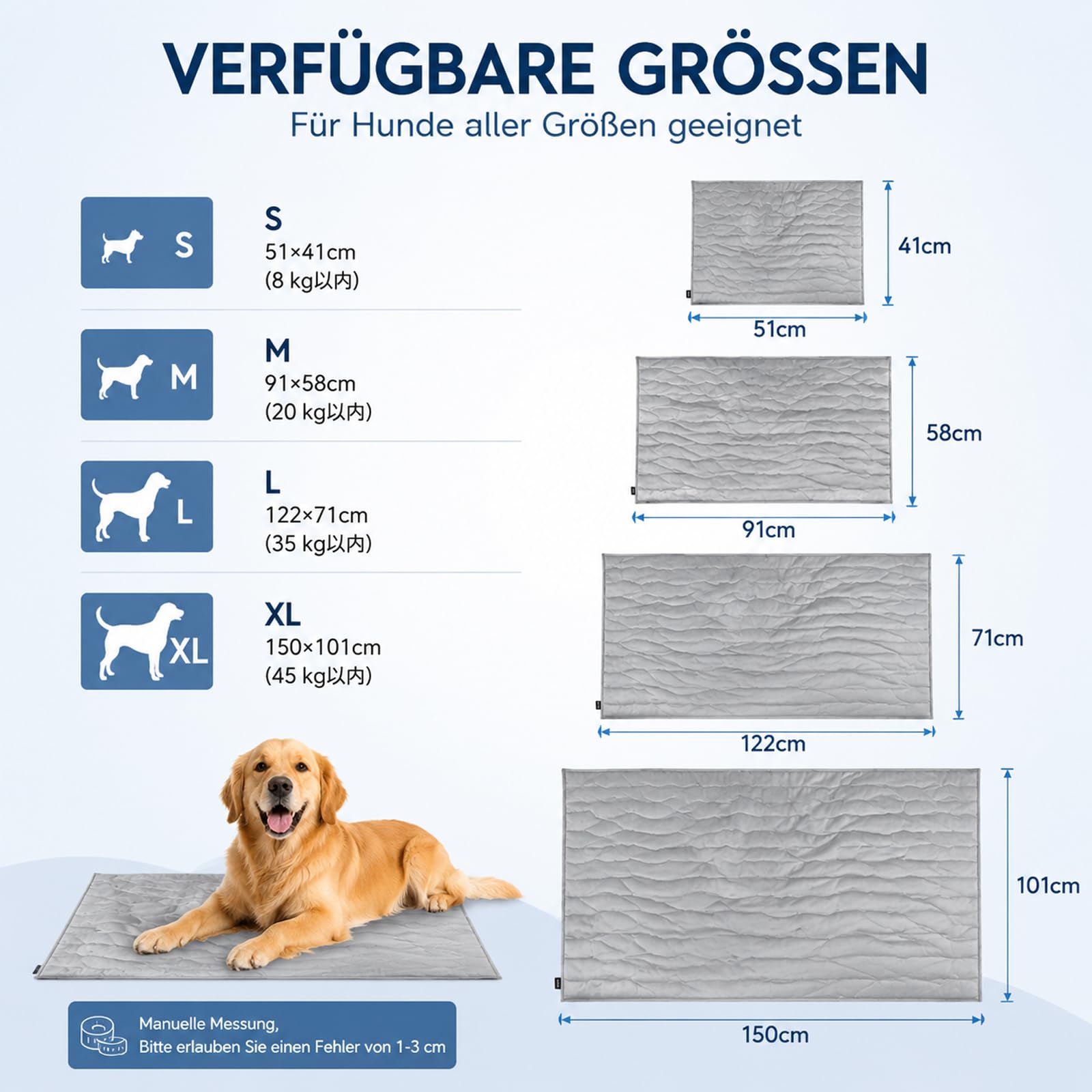 Kühlmatte für Katzen und Hunde, Gel-Freie Selbstkühlende Haustier Kühlpad, Kratzfeste & Waschbare Katzendecke Hundematte für Sommer (Blau,XS)