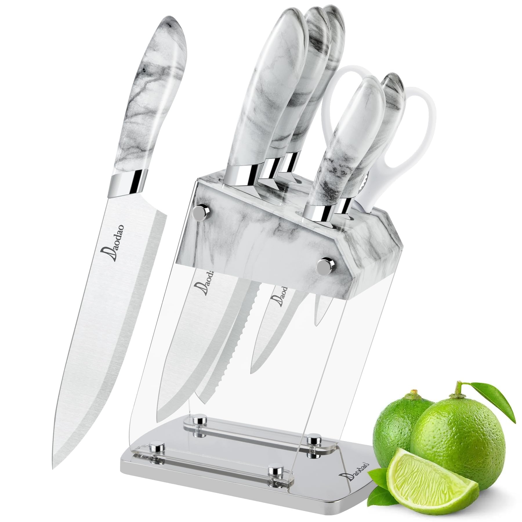 lapelux Acrylic Kitchen Knife Set - 6 Piece Set: Clear Knife Handle and Stainless Steel Blade,