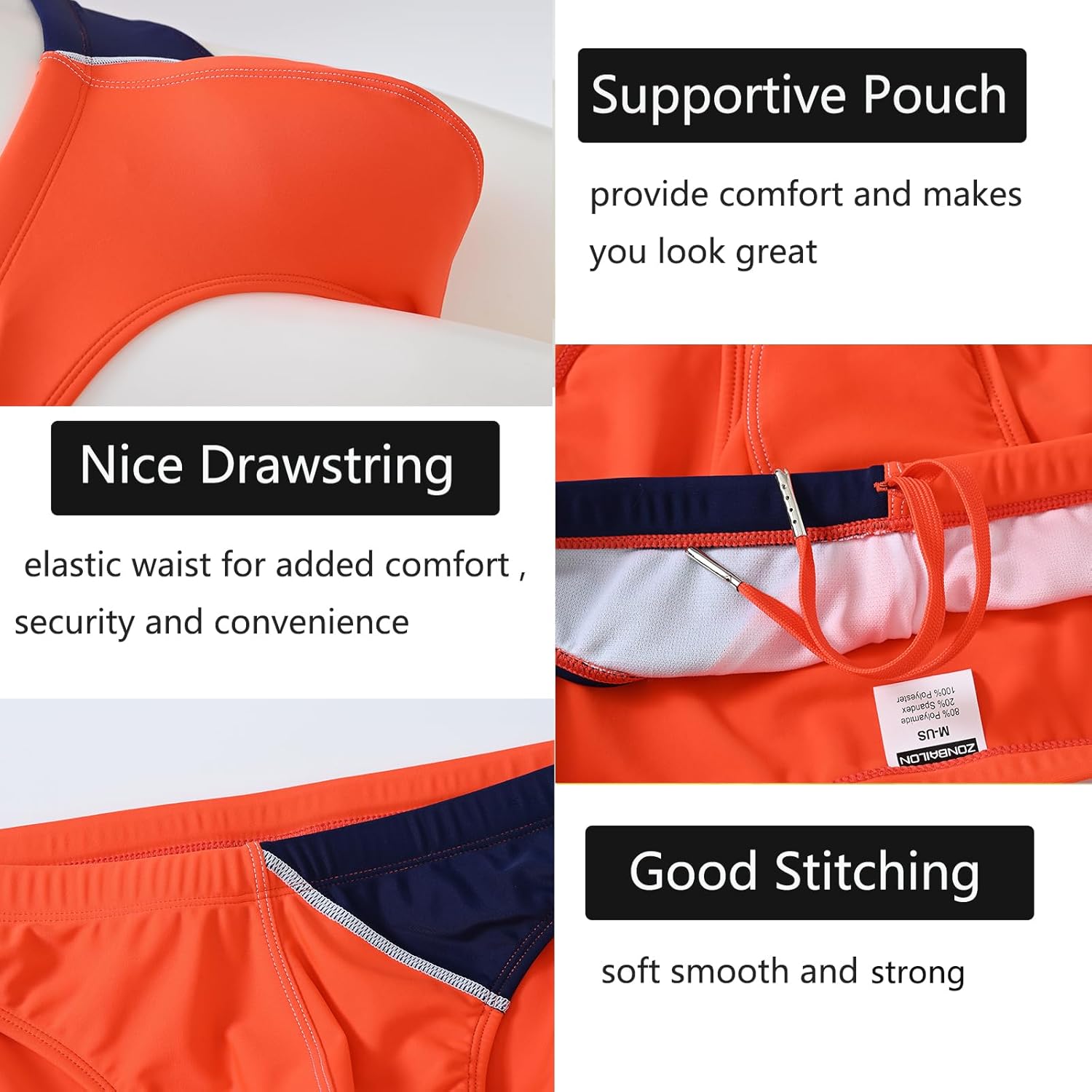 ZONBAILON Mens Swim Briefs Sexy Pouch Bikini Swimsuit Swimwear with Adjustable Drawstring Sports Beach - Image 4
