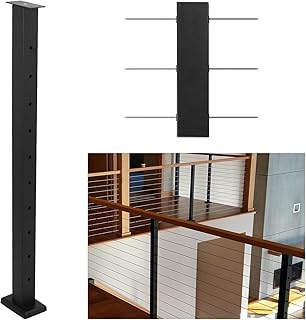 36" Level Post Drilled Cable Railing Post Stainless Steel, Fixed top Level Line Post Mount Black Stair Railing System kit,P04-Matte Black Finish