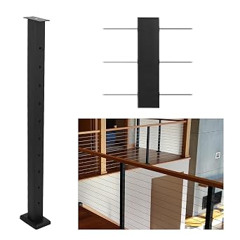 Sidasu 36" Level Post Cable Railing Post Stainless Steel, Fixed Top Level Line Mount Black Stair Railing System Kit, P04-Matte Black Finish