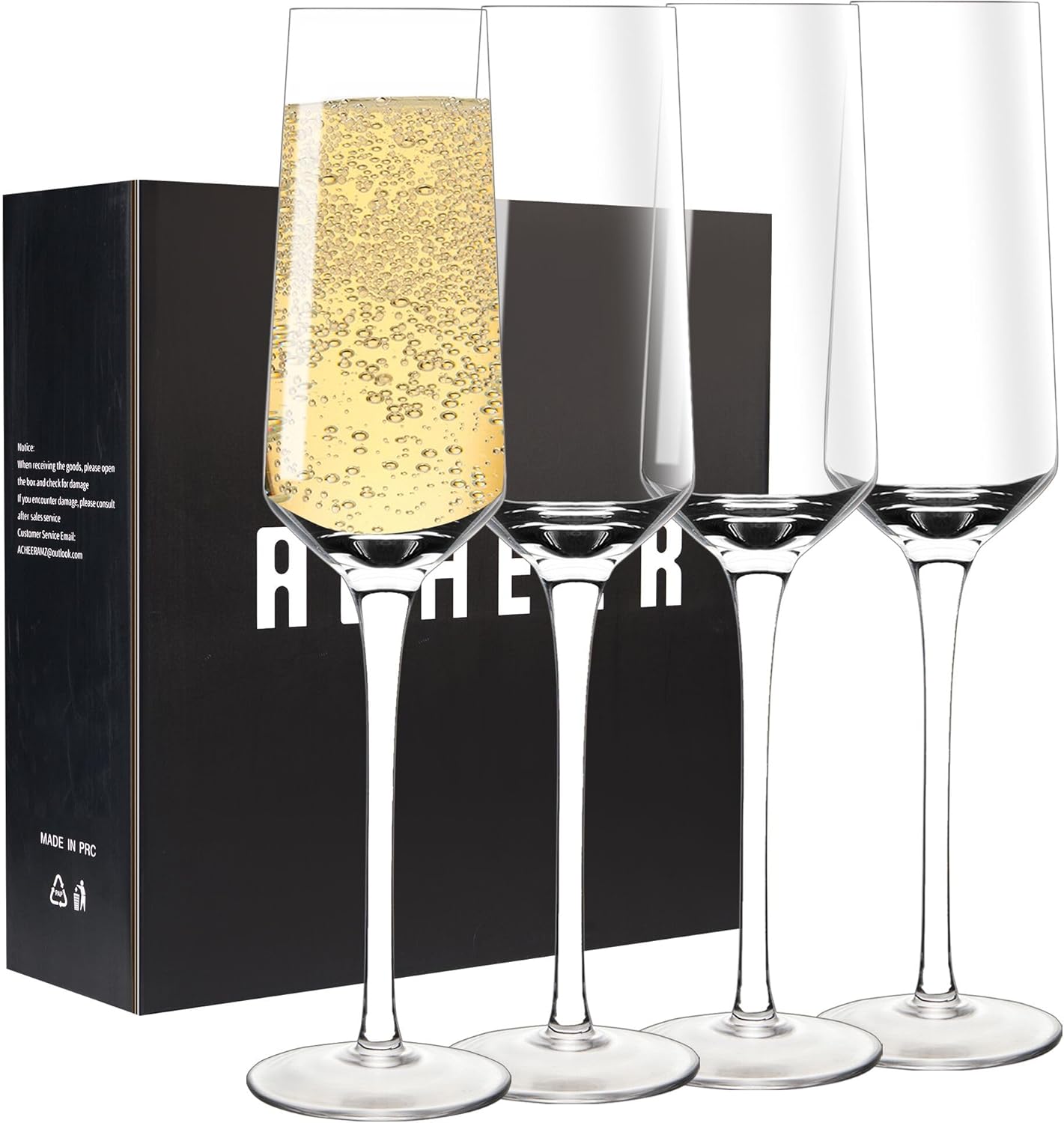 ACHEER Crystal Champagne Flutes Glasses Set of 4 - Elegant Champagne Glasses 8Oz, Hand Blown - Modern Champagne Flutes - Gift box - for Women, Men, Wedding, Anniversary, Christmas, Birthday