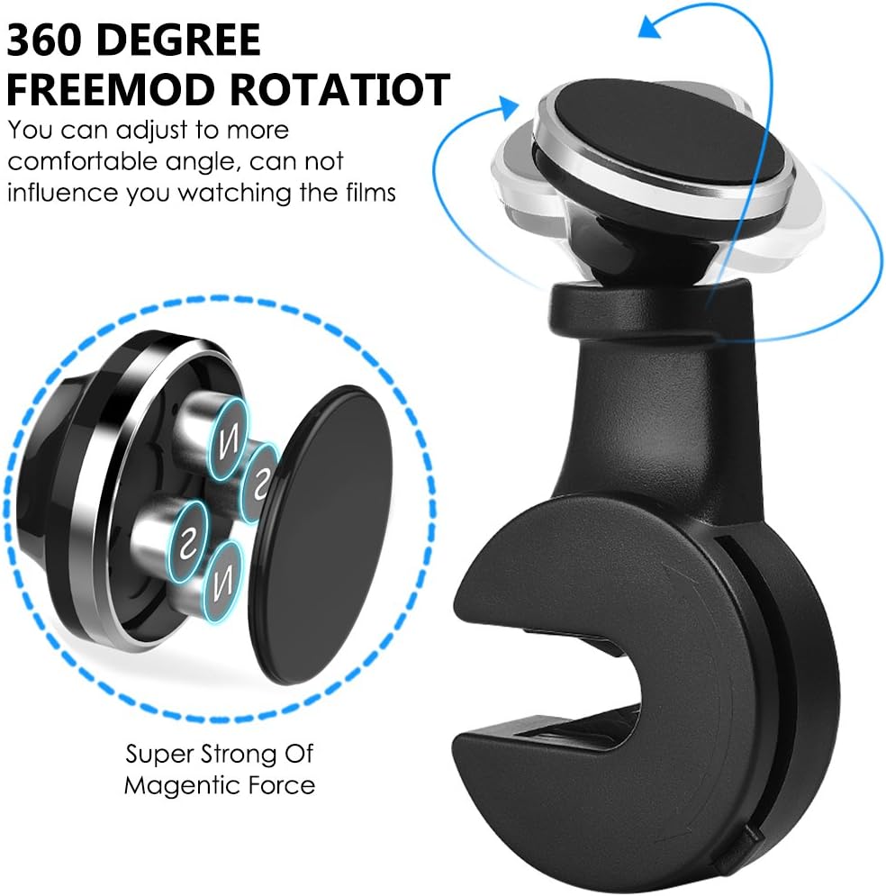 Magnetic Car Mount Cell Phone Holder Hook for Backseat Headrest, FineGood 2 Pack 360 Degree Rotation Universal Organizer for Smartphone iPad Tablet GPS and E-Reader - Black