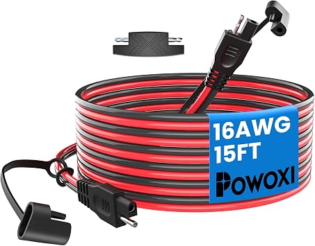 POWOXI 15FT SAE Extension Cable 16AWG with Dust Cap All Weather Waterproof