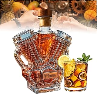 V-Twin Whiskey Bottle, 3d Motorcycle Engine Design Decanter, V-Shaped Dual-Cylinder Whiskey Bo-ttle, Motorcycle Glass Decanter, Handmade Vintage Moto-rcycle Lover Gifts(StyleE)