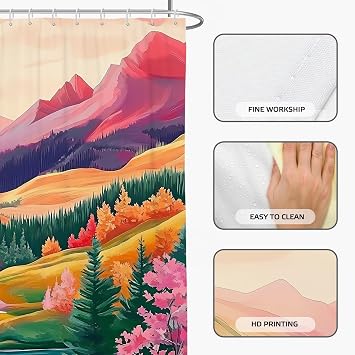 Colorful Shower Curtain for Bathroom Set Abstract Floral Mountain Forest Lake Watercolor Art Bright Natural Painting Landscape 60 x 72 Inch Decorative Polyester Fabric Cloth Waterproof Decor