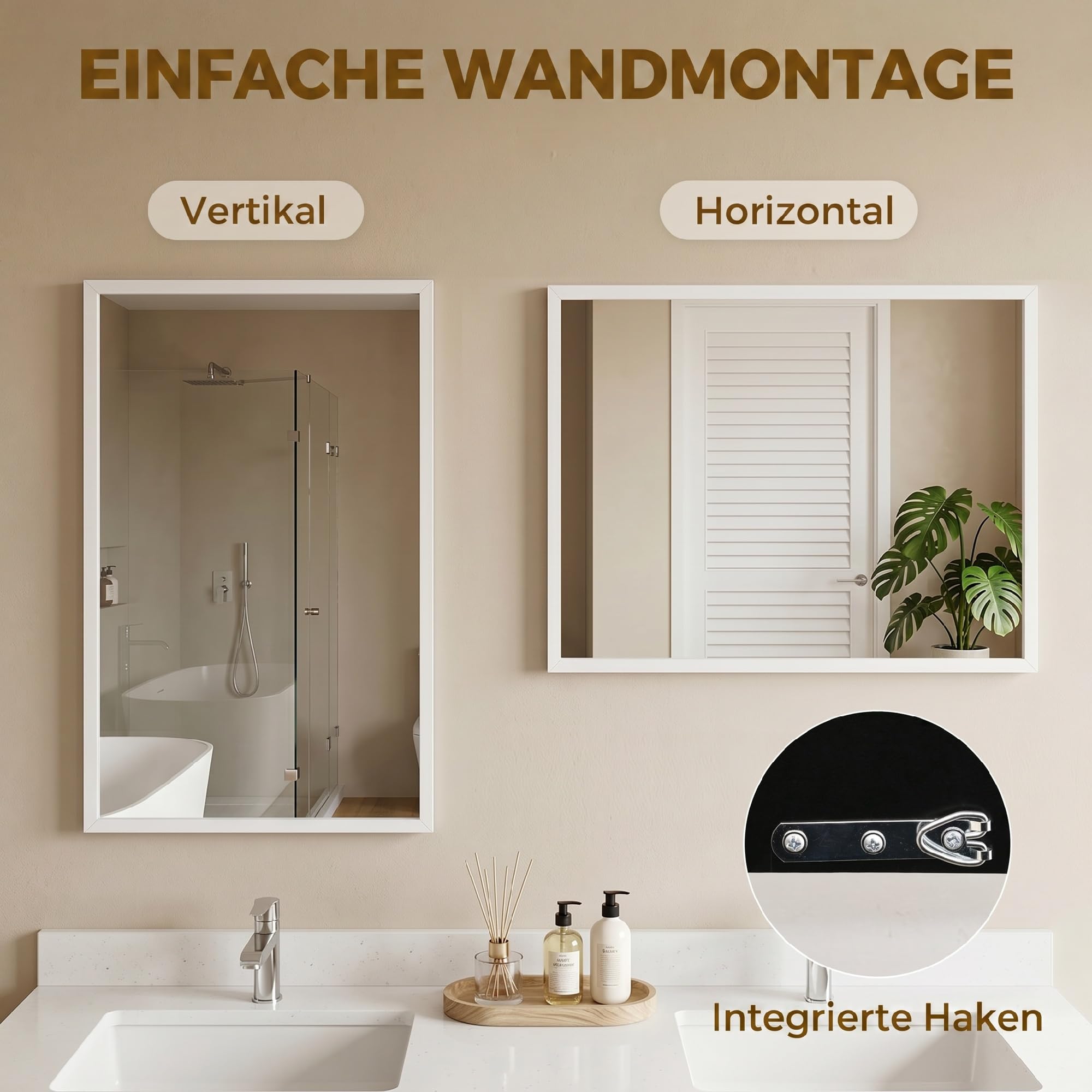 HOMCOM Lustro dekoracyjne wiszące 50x70 cm białe