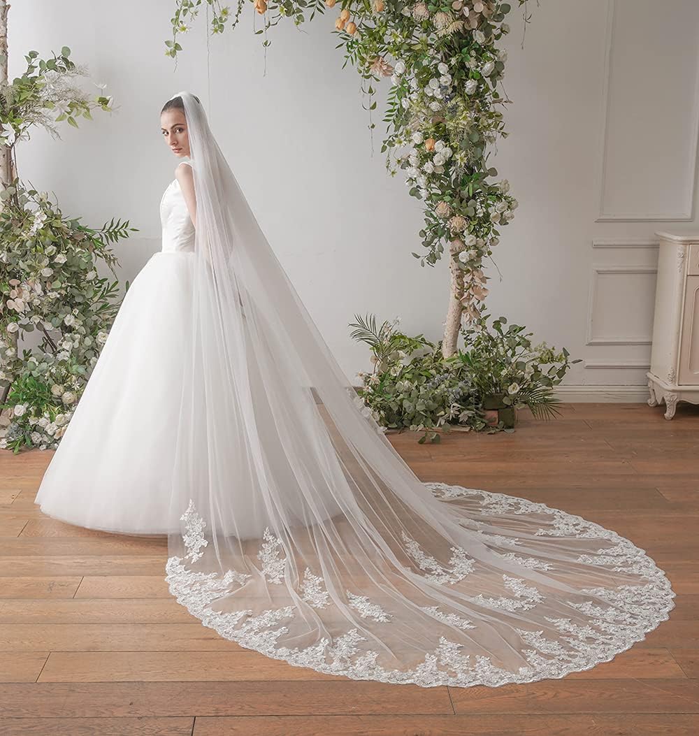 EllieWely Womens 1 Tier Royal Lace Wedding Bridal Veil With Metal Comb Ivory X60