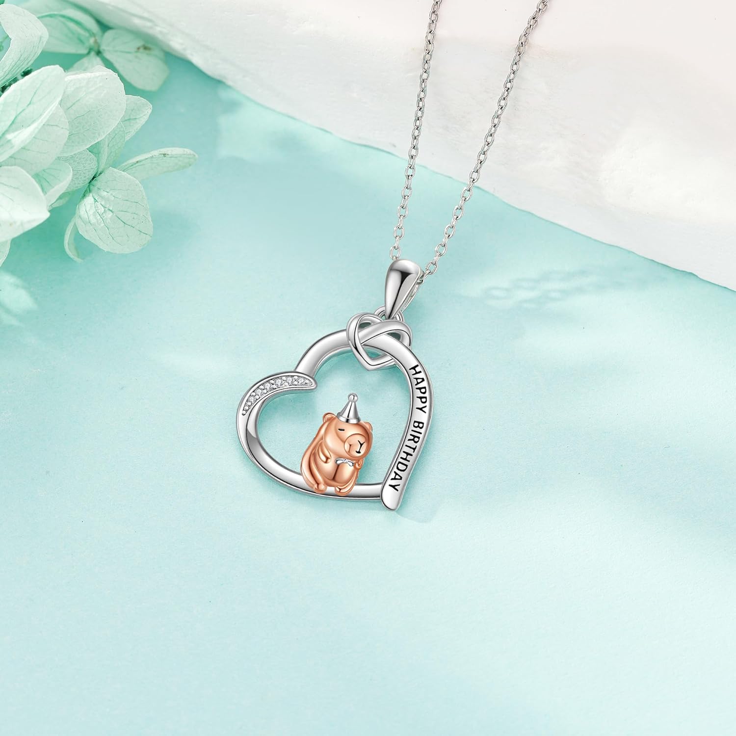 Capybara Necklace 925 Sterling Silver Heart Capybara Pendant Cute Animal Jewelry Gift for Women
