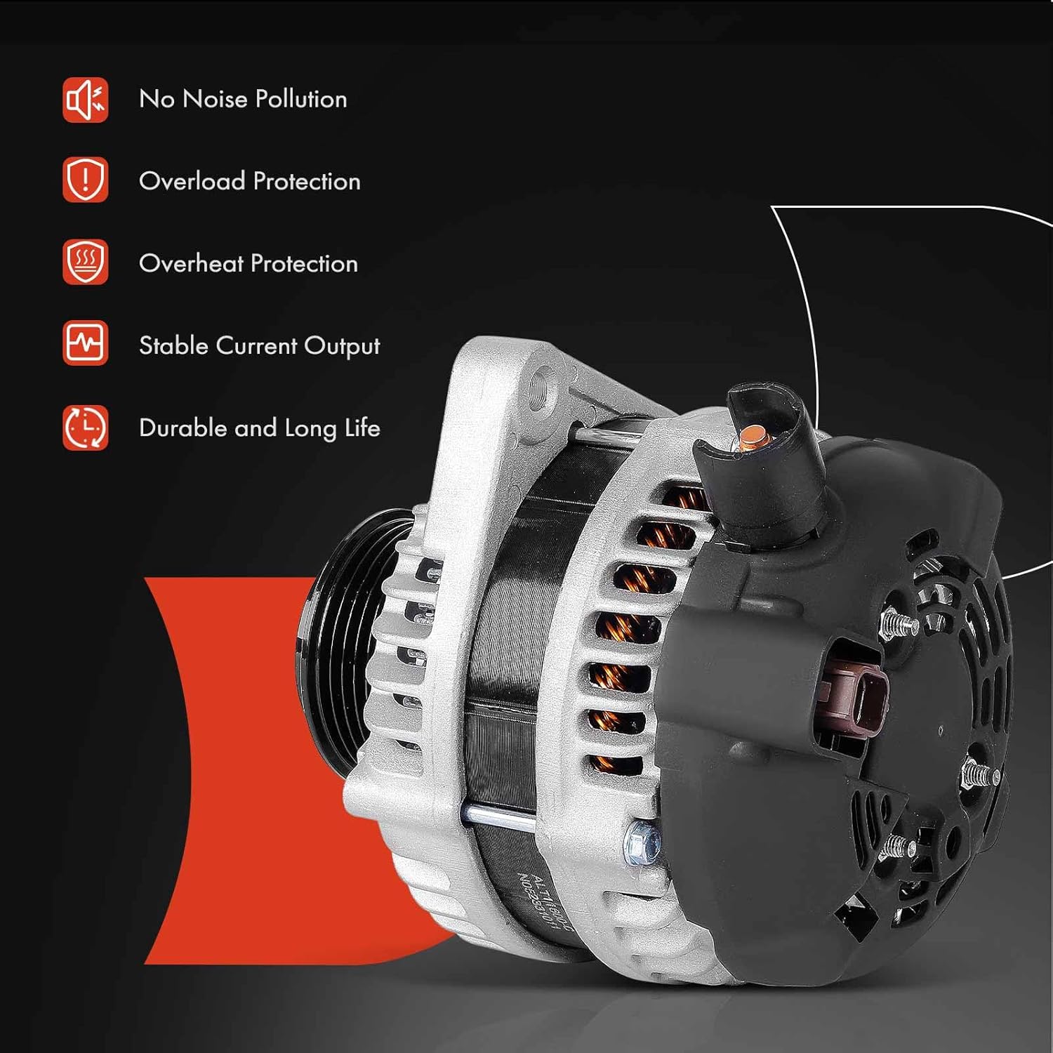 A-Premium Alternator Compatible with Honda Accord 2011-2012, Accord Crosstour 2010-2011, Crosstour 2012, 3.5L, 12V 120A 6-Groove Decoupler Pulley Clockwise