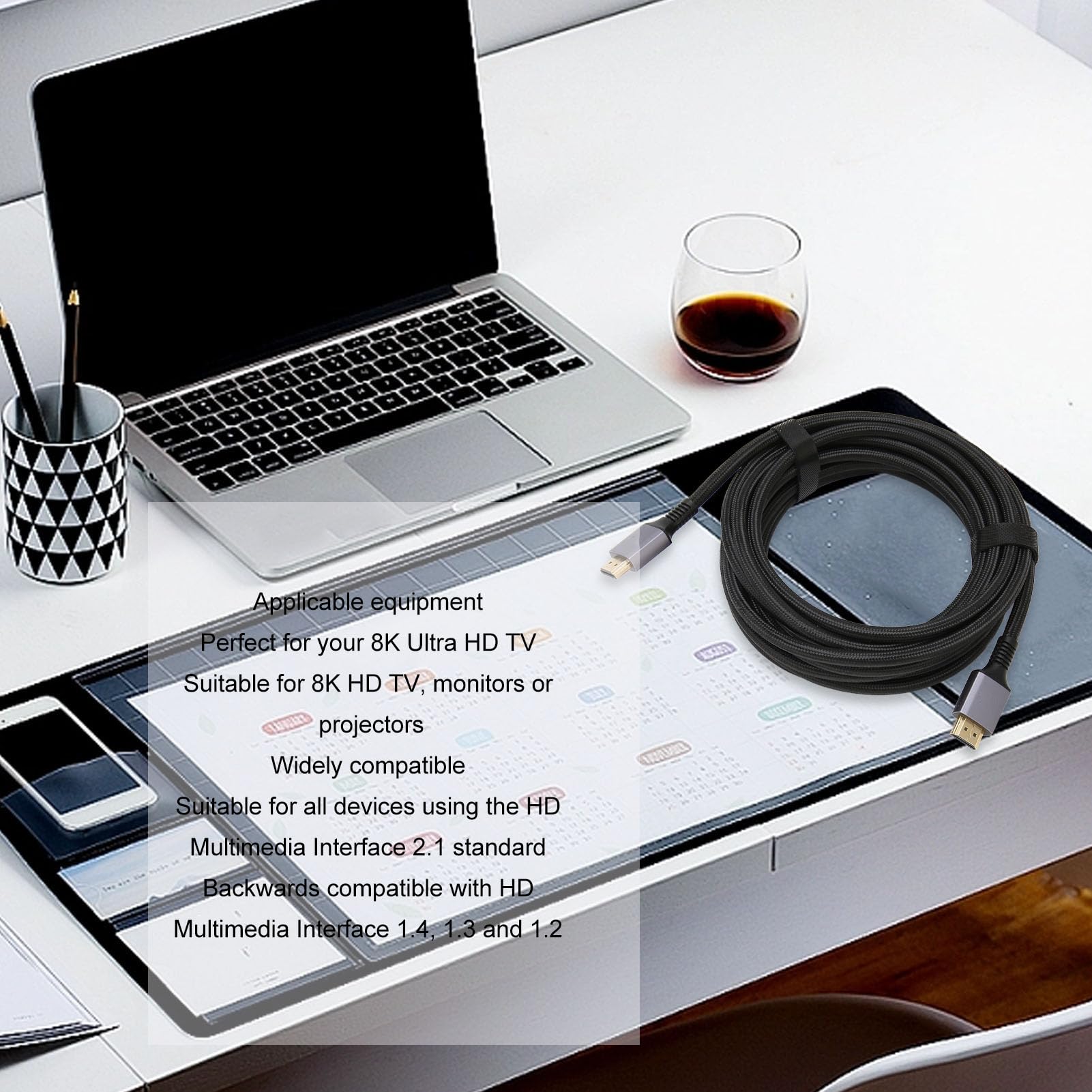 Fockety Cavo HDMI 8K, 8K a 60Hz Interfaccia Multimediale 4K a 120Hz Cavo Video HD, Conduttore OFC Puro Diametro Filo 16,4 Piedi 6,7 Mm Interfaccia Multimediale HD 2.1 Cavo per TV HD 8K