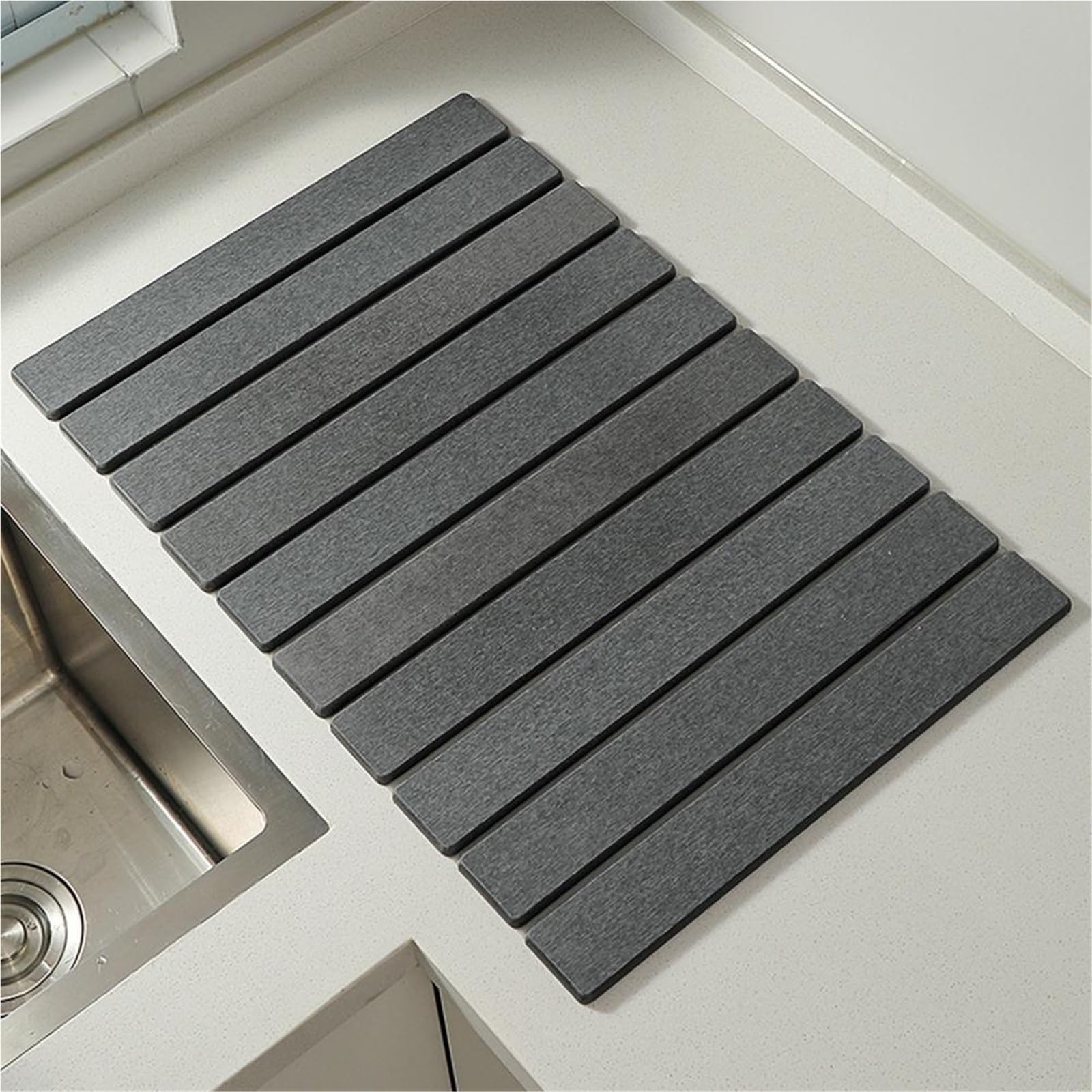 Tapis égouttoir à Vaisselle Pliable, Grand Format, for Plan de Travail Cuisine pour Les Éviers Et Les Plans(White)