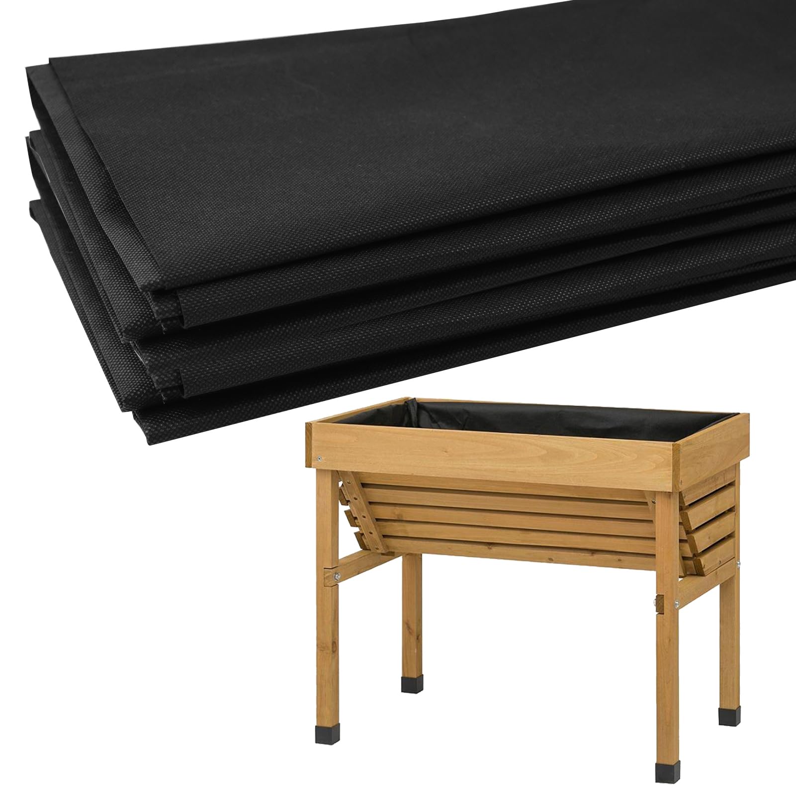 Udewo Revêtement en tissu pour grand bac à légumes extérieur surélevé, 2,9 m x 1,6 m, non tissé, noir, pour légumes, herbes, sacs de culture pour plantes – Taille L