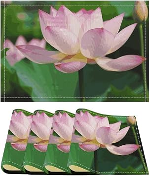 Lotus Linen Placemats Set of 4 Washable Placemats Premium Solid Table Placemats for Dining Table Waterproof Table Mat Heat-Resistant Kitchen Table Mats for Party Home