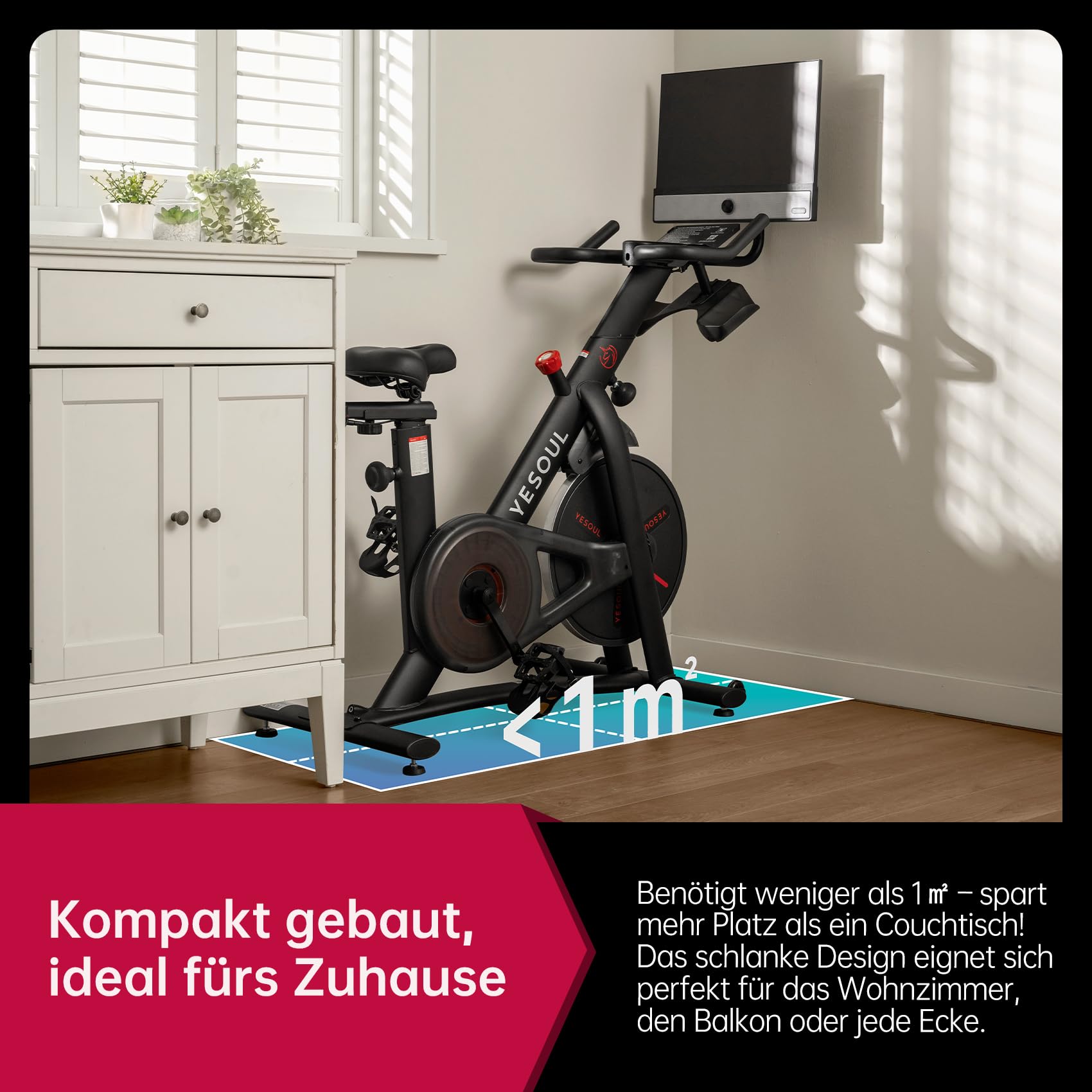 Yesoul G1M Max trenażer domowy, cichy rower treningowy do treningu kardio, ekran FHD 21,5", opór magnetyczny, cztery głośniki 30 W, dźwięk 360° i nieograniczona streaming
