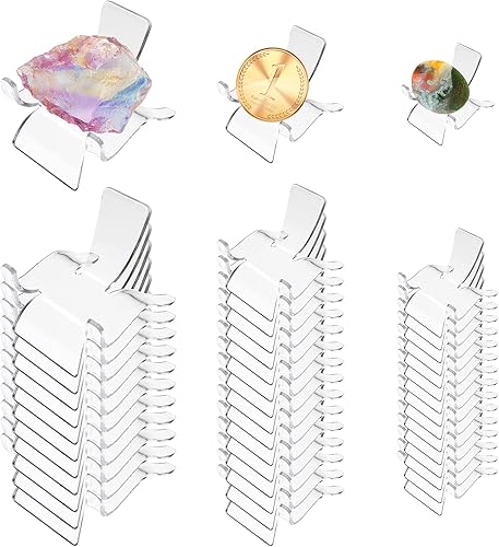 Fantasyon 40 piezas de soporte de exhibición de roca, 3 tamaños, soporte de roca acrílico, soporte de caballete de exhibición transparente, pedestal