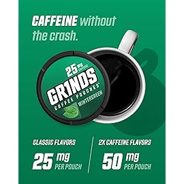 Grinds Coffee Pouches | 6 Can Sampler | Caramel, Espresso, Cinnamon Roll, Vanilla, Wintergreen, Spearmint | 1 Pouch eq. 1/4 Cup of Coffee