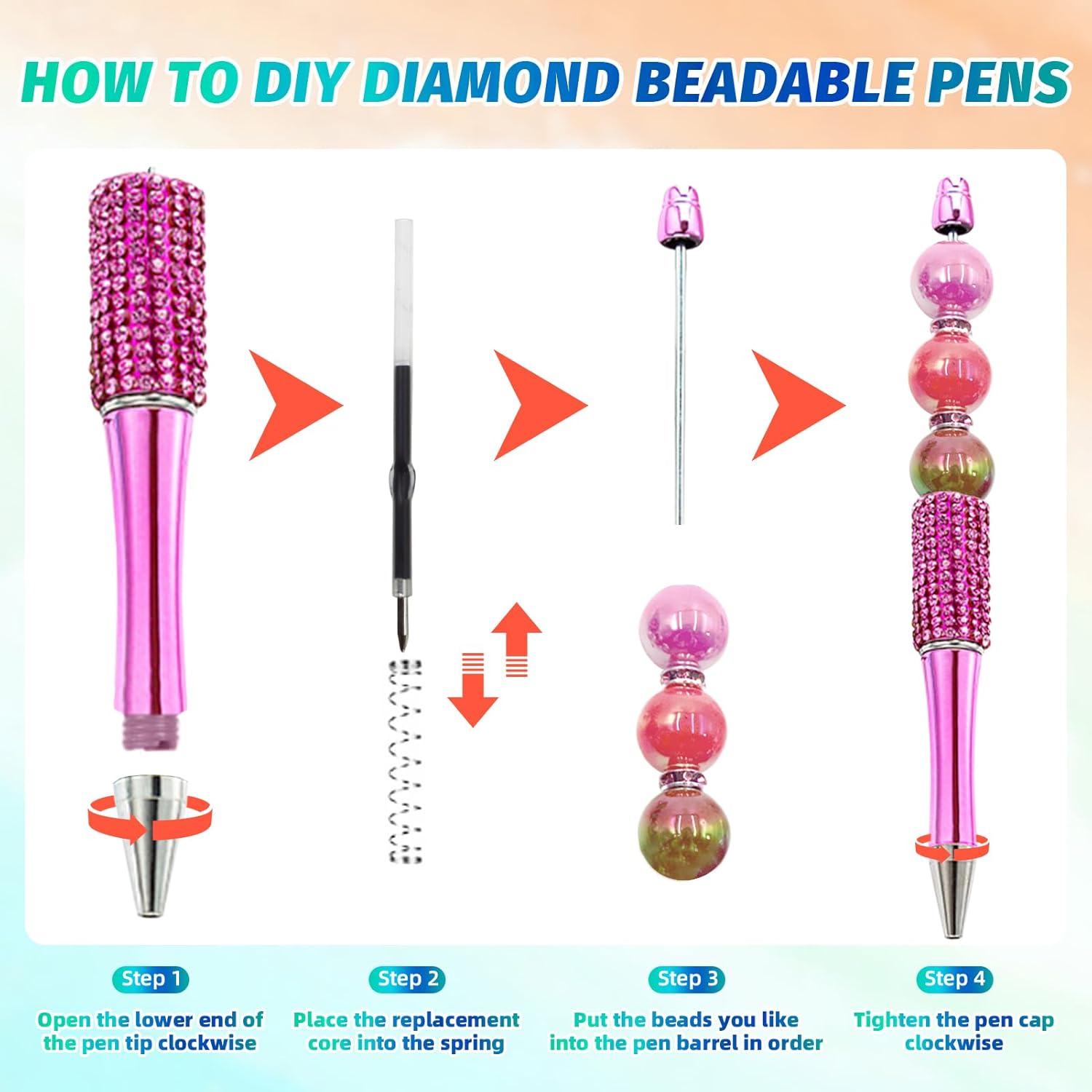 150 Pcs DIY Diamond Beadable Pen Kit - 50 Plastic Rhinestone Beaded Pens Bulk with Refills & Bags - Fancy Cute Glitter Pens for Crafting, Students & Teachers – School Supplies (Rose Red)