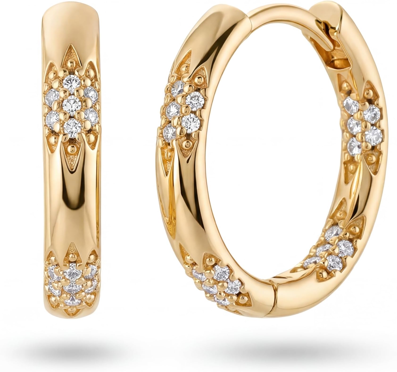 Dainty CZ Huggie Hoop Earrings 14K Gold Plated Chunky Simple Cute Thick Round Frill Bead Ball Starburst Cuff Earrings Cubic Zirconia Hoop Earrings Minimalist Personalized Gift for Her